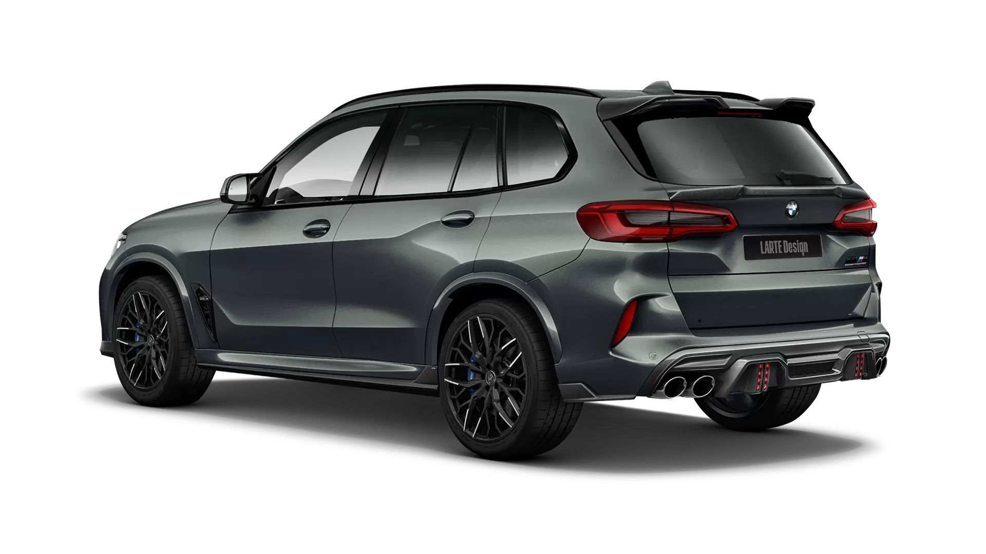 BMW X5M Competition F95 with painted body kit: rear view shown in Dravit Grey
