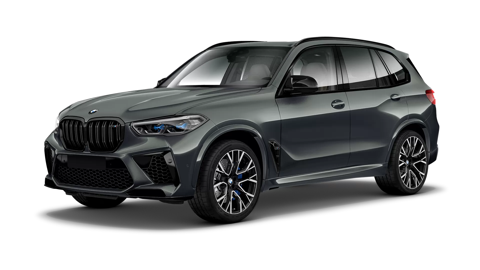 BMW X5M Competition F95 stock front view in Dravit Grey color
