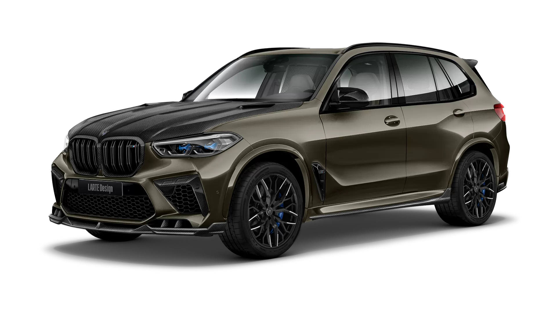 BMW X5M Competition F95 with carbon body kit: front view shown in Manhattan