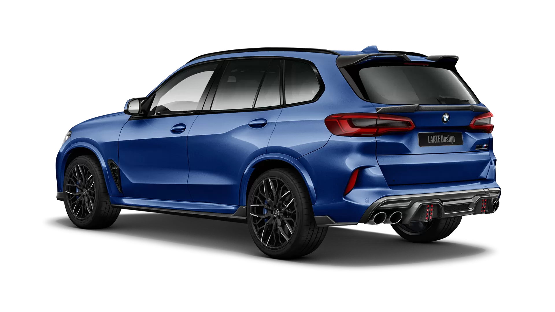 BMW X5M Competition F95 with painted body kit: rear view shown in Marina Bay Blue
