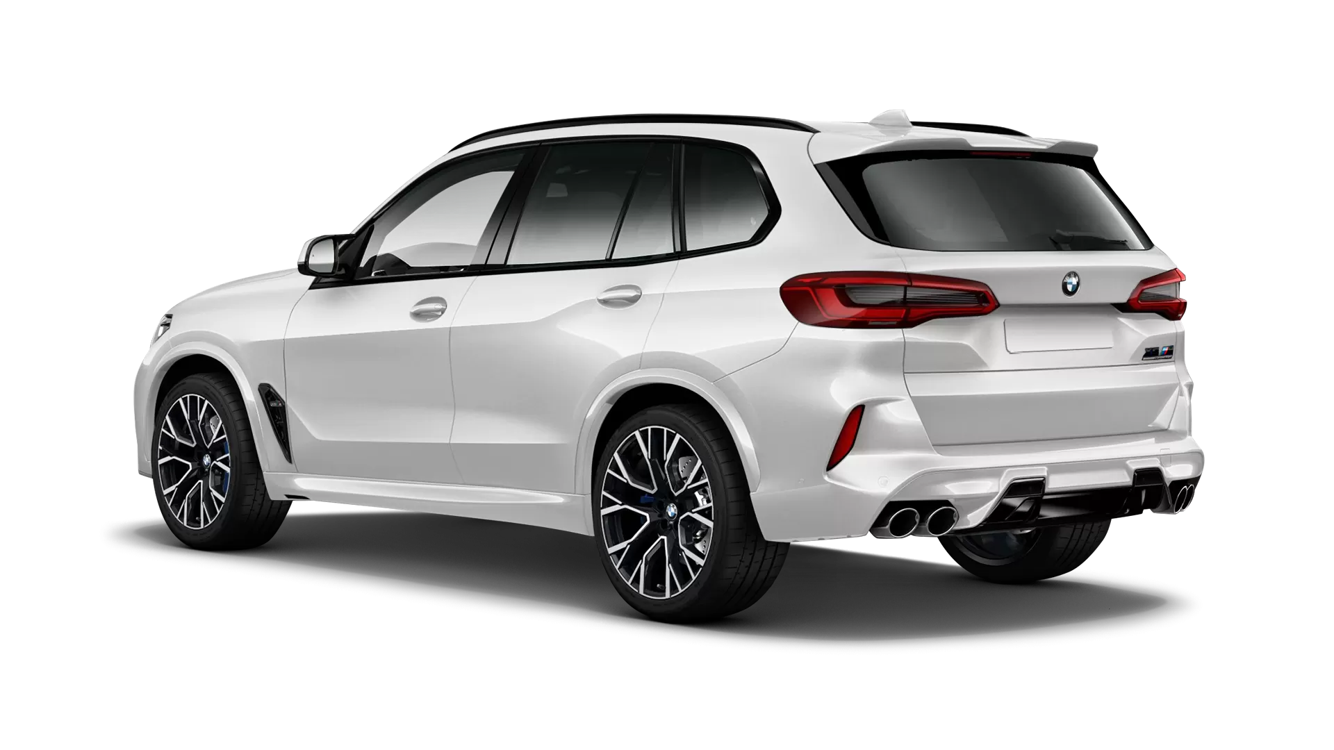BMW X5M Competition F95 stock rear view in Snow White color