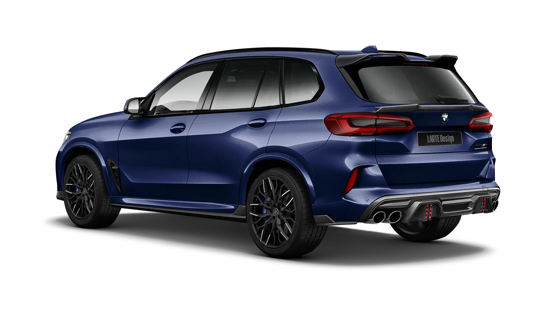 BMW X5M Competition F95 with painted body kit: rear view shown in Tanzanite Blue