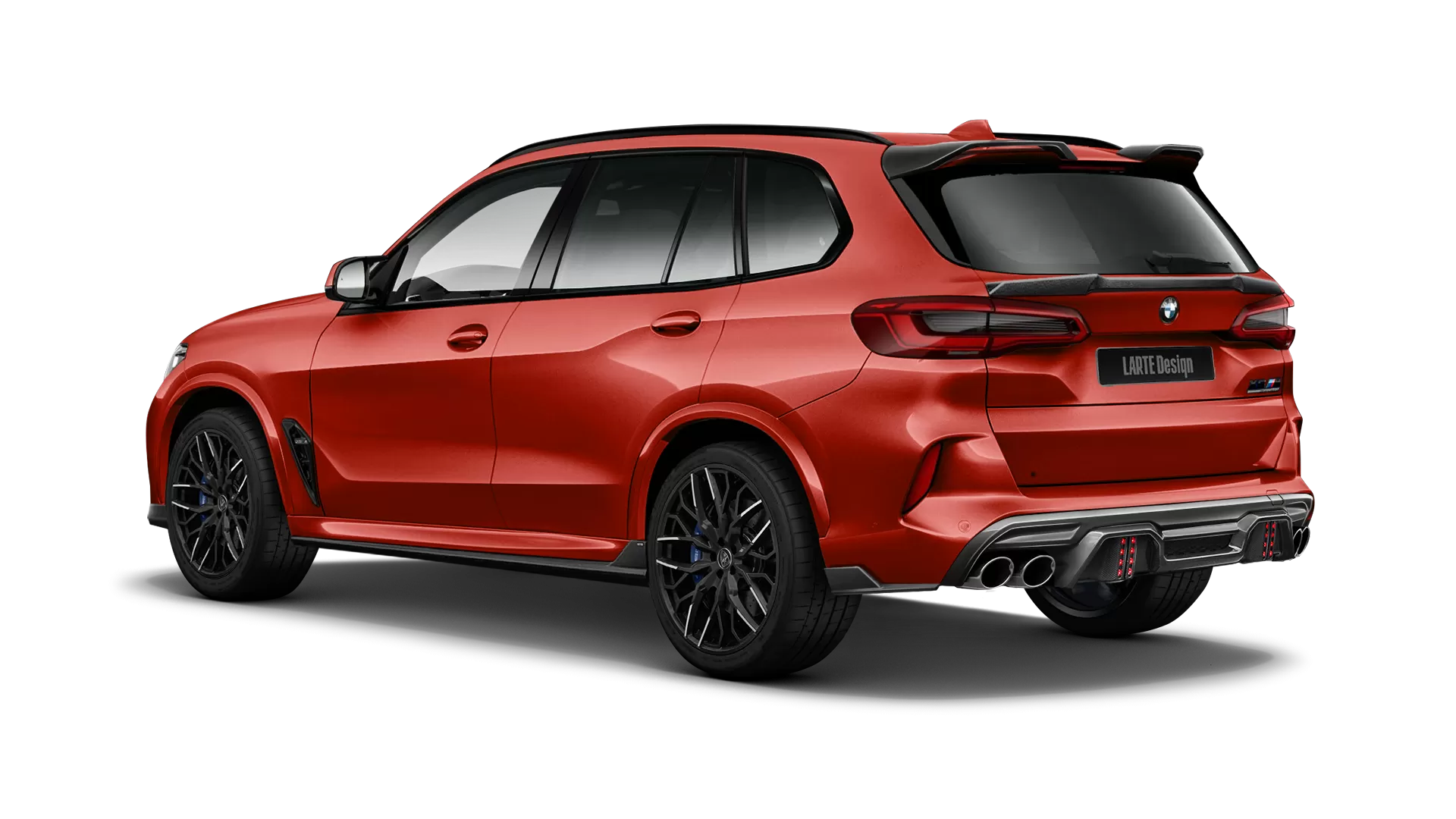 BMW X5M Competition F95 with painted body kit: rear view shown in Toronto Red