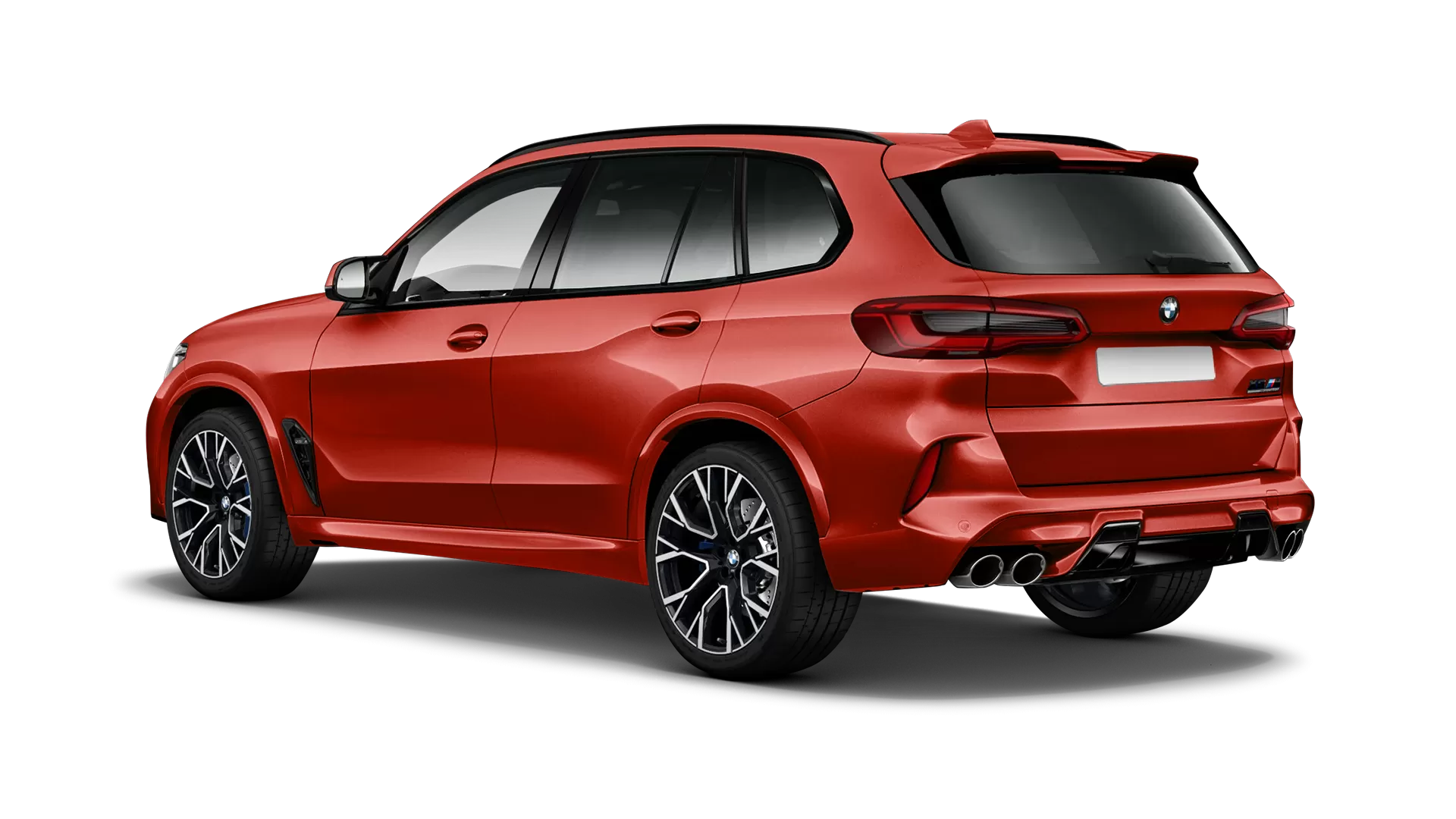 BMW X5M Competition F95 stock rear view in Toronto Red color