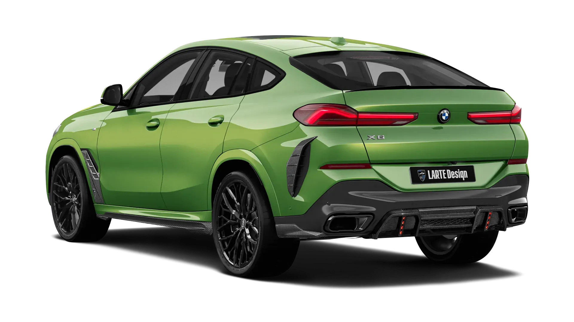 BMW X6 G06 LCI III Facelift mit Karbon-Karosserie-Kit: Rückansicht in Java Grün