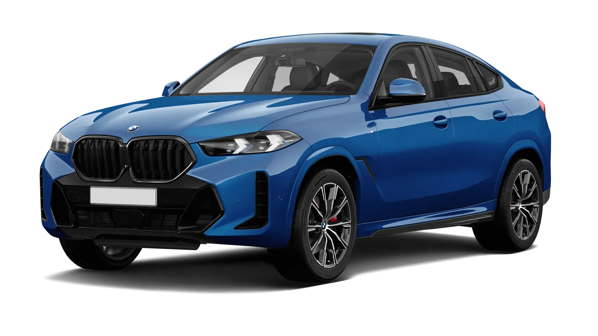 BMW X6 G06 LCI III Facelift serienmäßige Frontansicht in Le Mans Blau Farbe