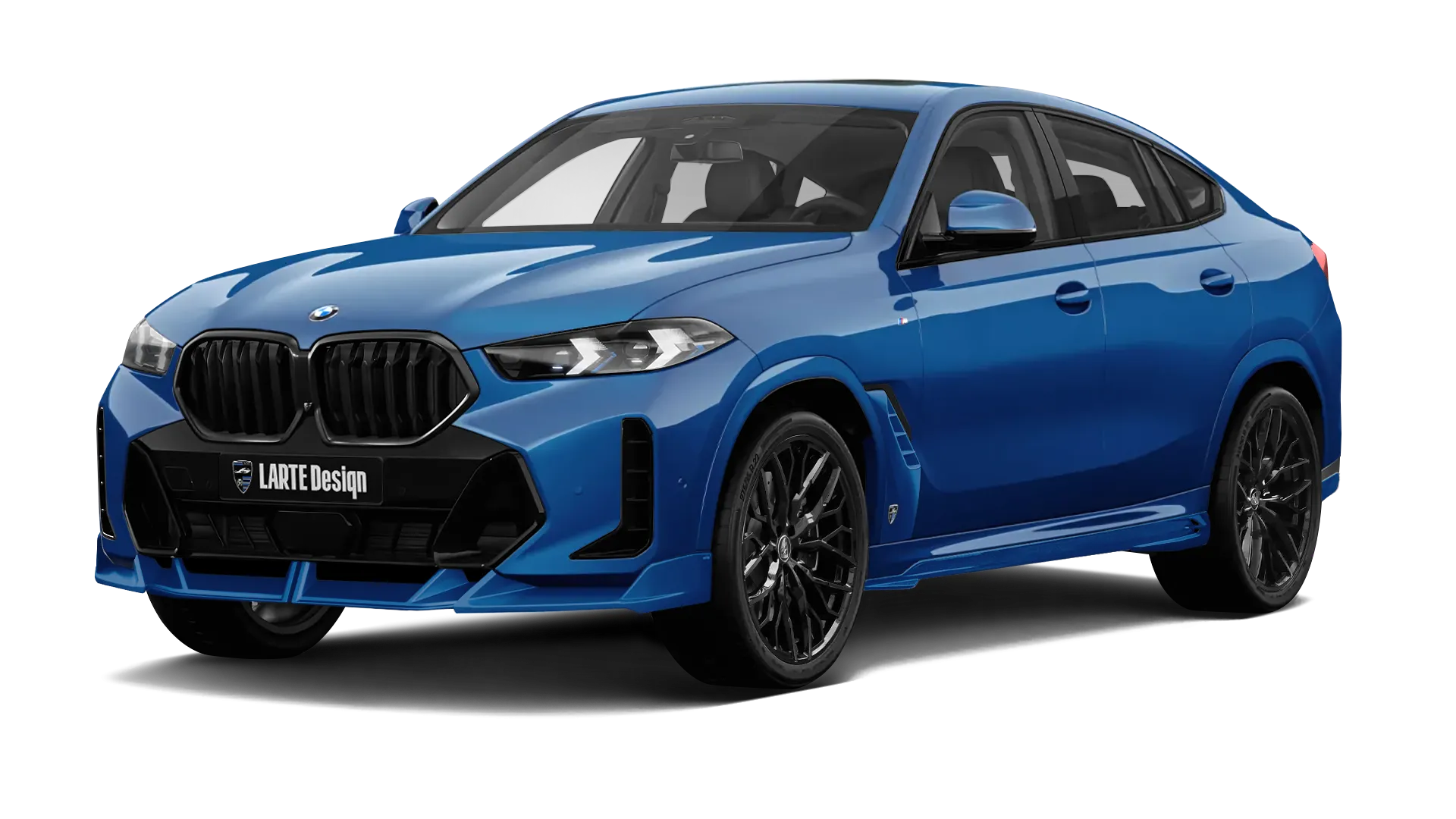 BMW X6 G06 LCI III Facelift mit lackiertem Karosserie-Kit: Frontansicht in Le Mans Blau