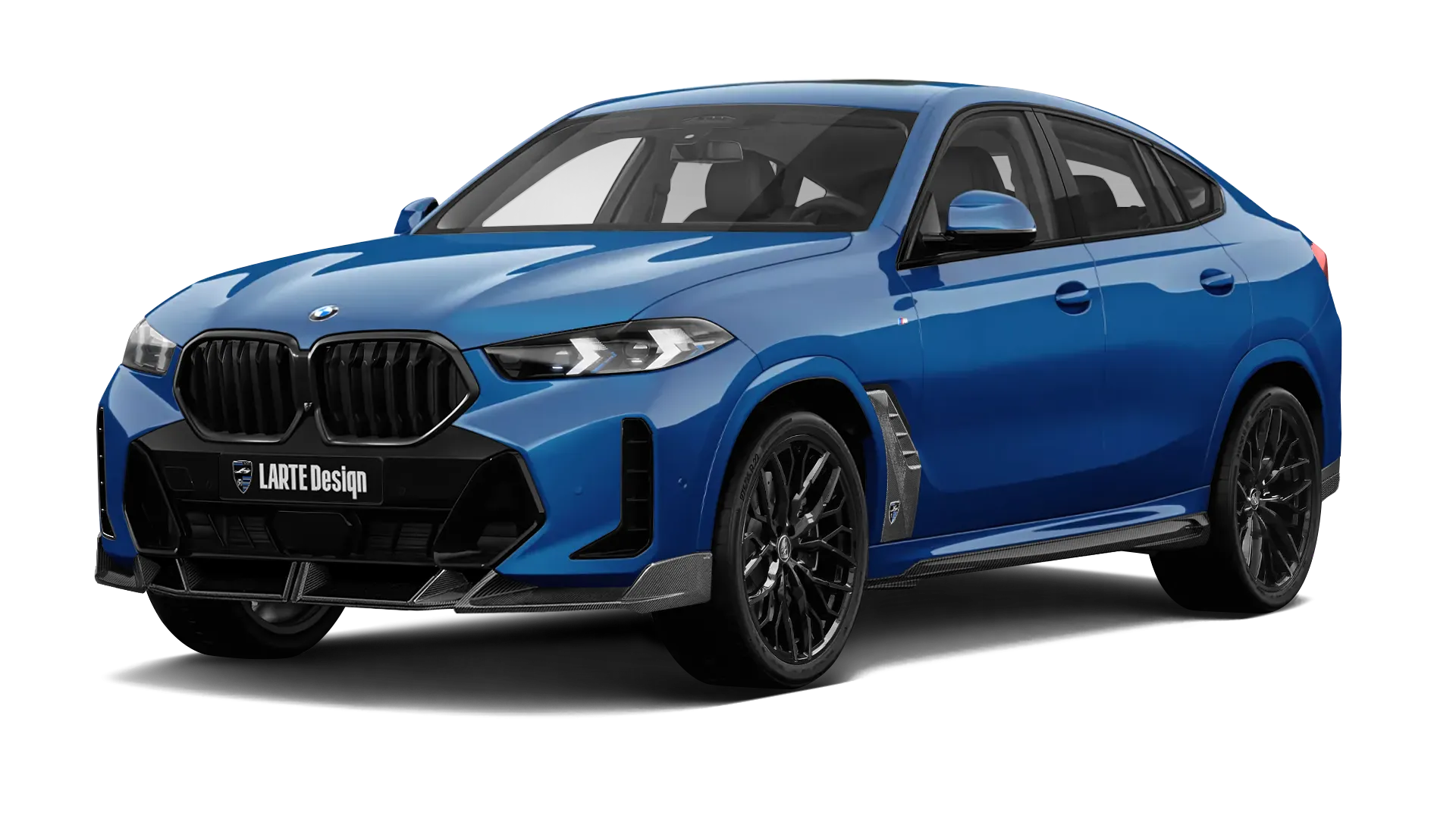 BMW X6 G06 LCI III Facelift mit Karbon-Karosserie-Kit: Frontansicht in Le Mans Blau