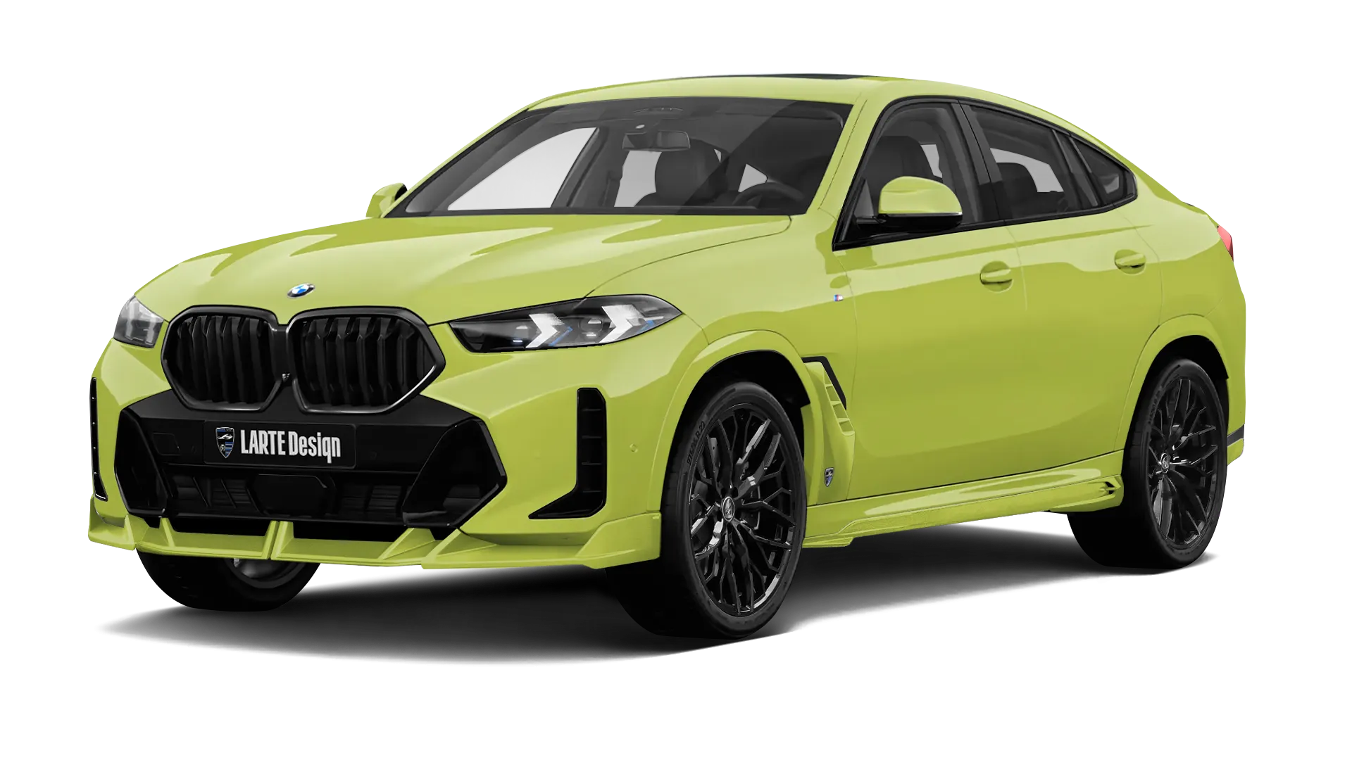 BMW X6 G06 LCI III Facelift mit lackiertem Karosserie-Kit: Frontansicht in São‑Paulo Gelb