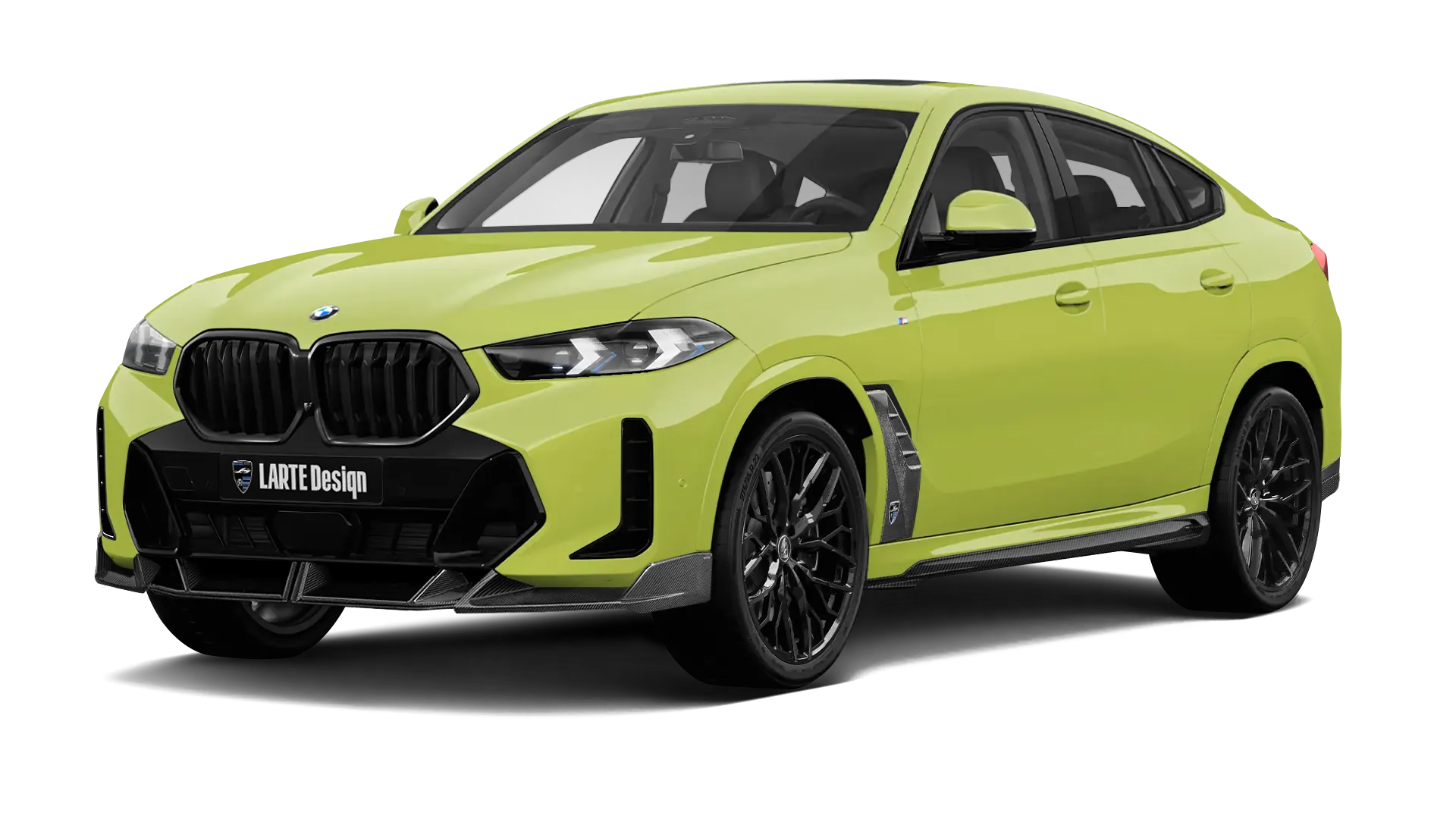 BMW X6 G06 LCI III Facelift mit Karbon-Karosserie-Kit: Frontansicht in São‑Paulo Gelb