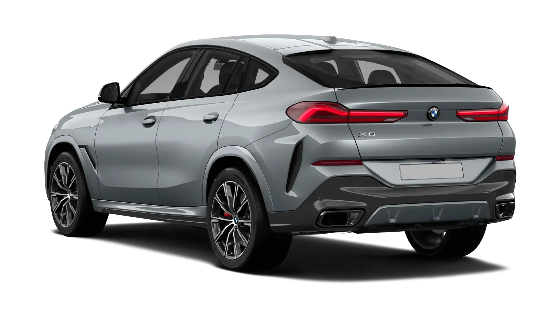 BMW X6 G06 LCI III Facelift serienmäßige Rückansicht in Skyscraper Grau Farbe