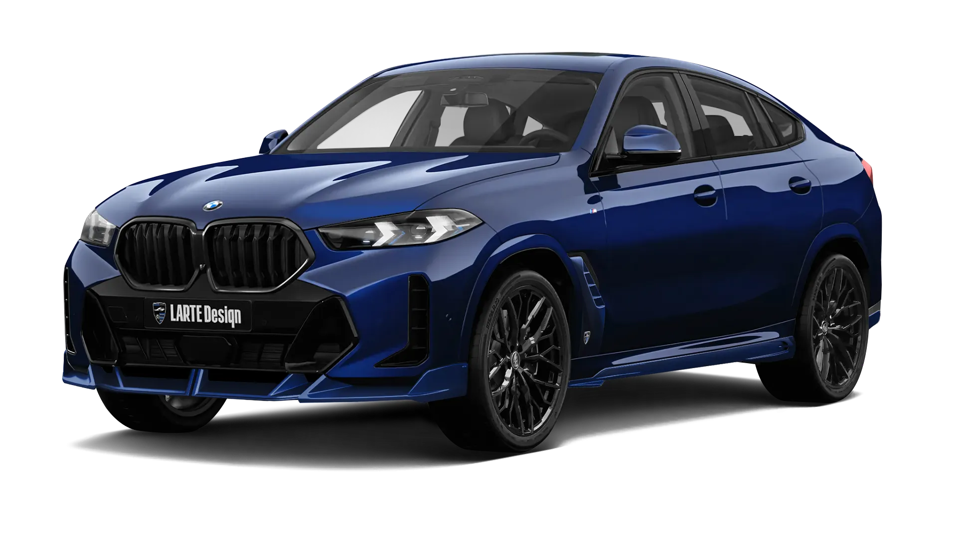 BMW X6 G06 LCI III Facelift mit lackiertem Karosserie-Kit: Frontansicht in Tanzanit Blau