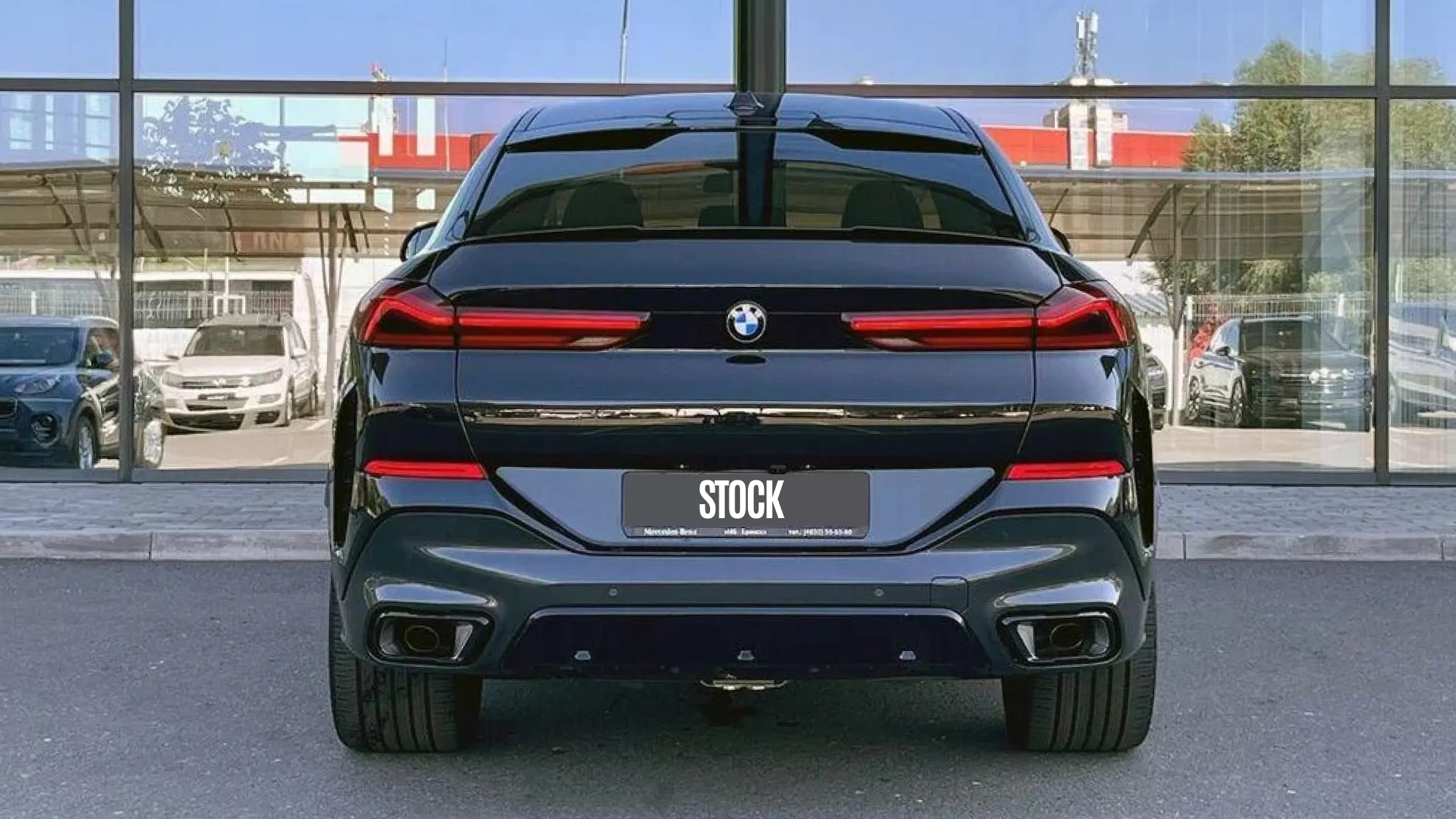 Rear view on a BMW X6 LCI Facelift with a body kit giving the car a custom appearance