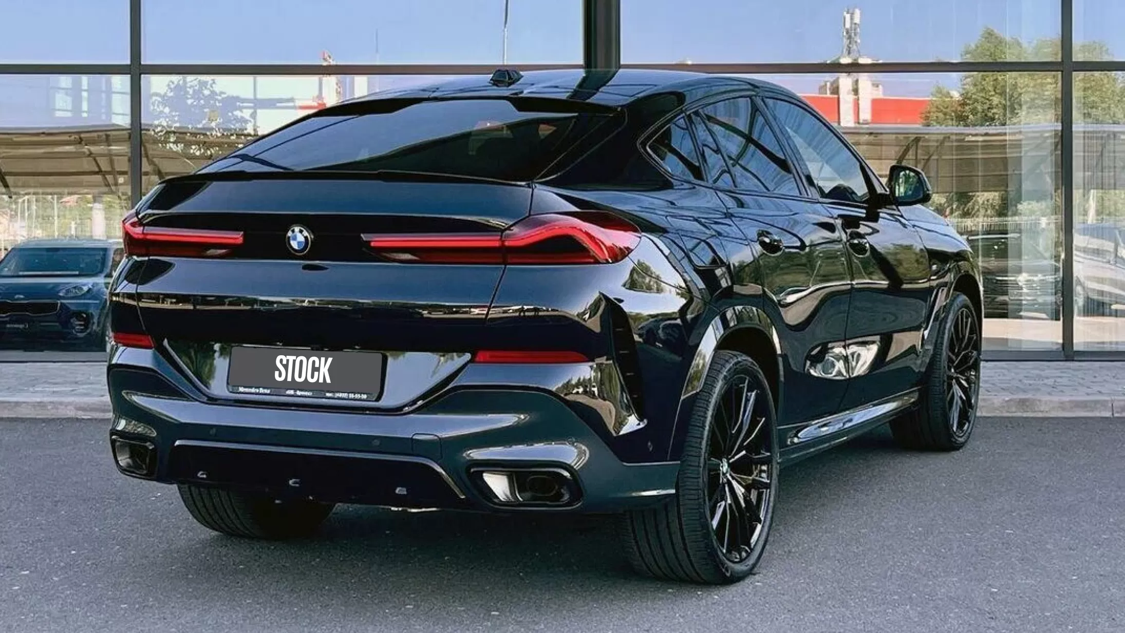 Rear angle view on a BMW X6 LCI Facelift with a body kit giving the car a custom appearance