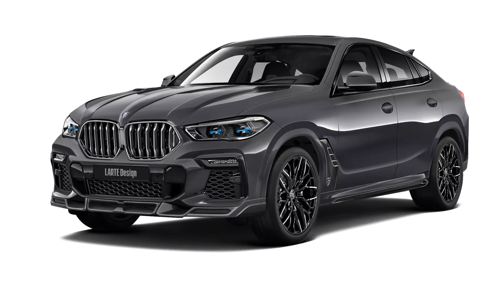 BMW X6 with painted body kit: front view shown in arctic grey