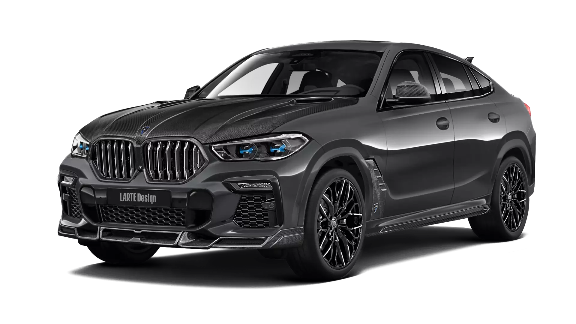 BMW X6 with carbon body kit: front view shown in arctic grey