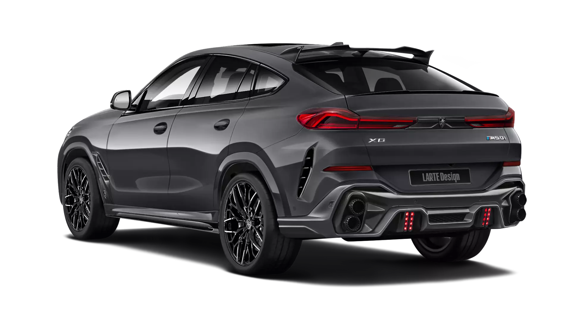 BMW X6 with painted body kit: rear view shown in arctic grey