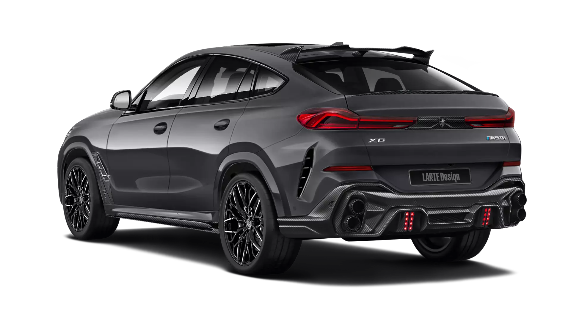 BMW X6 with carbon body kit: rear view shown in arctic grey
