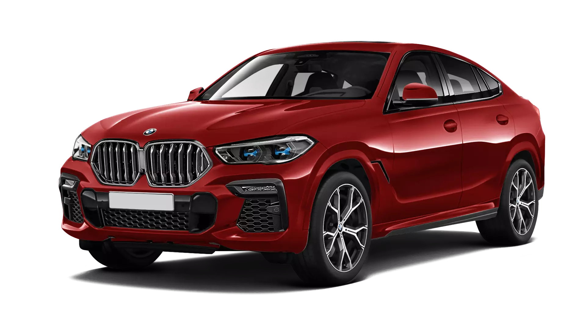 BMW X6 stock front view in flamenco red