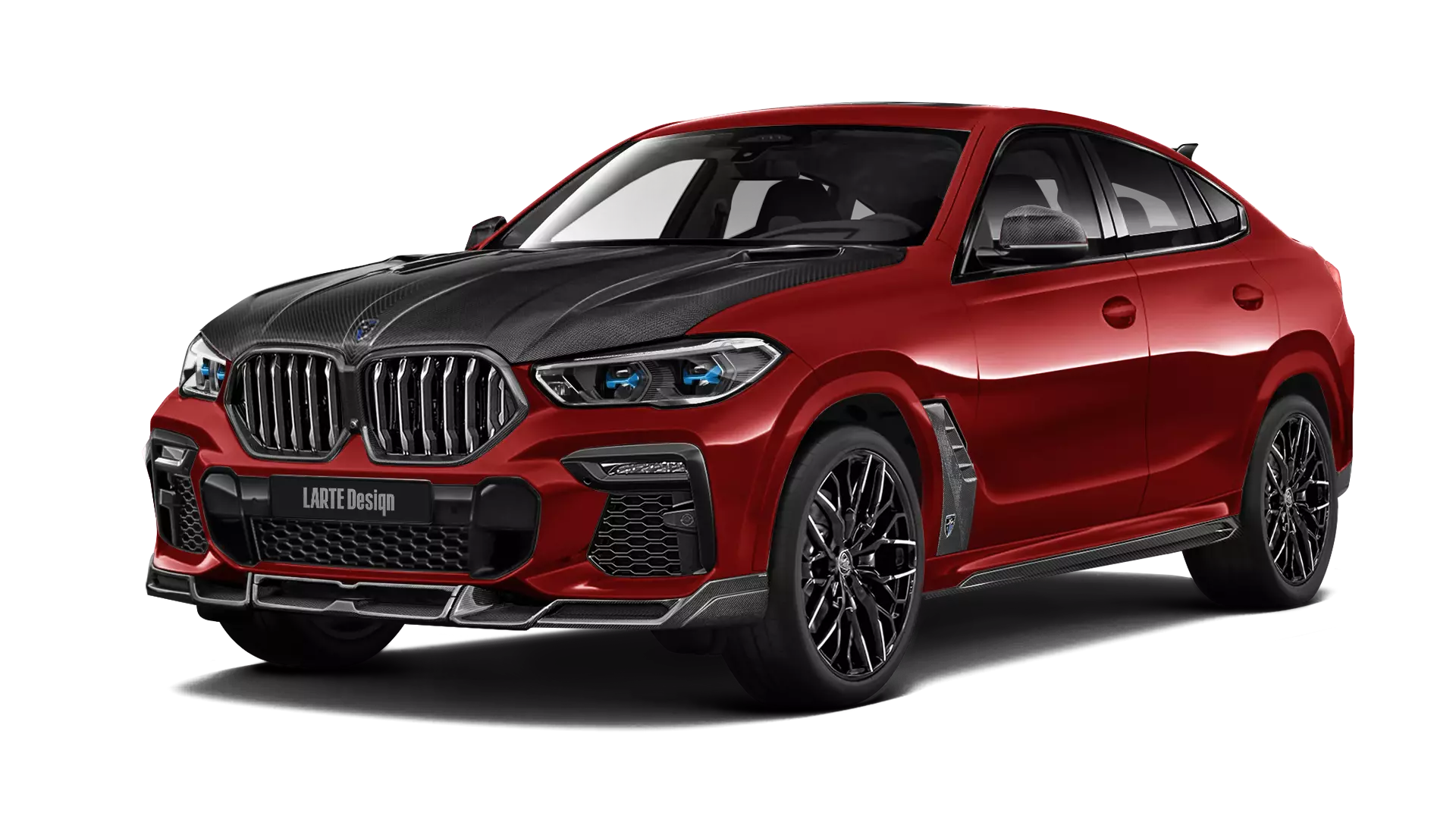 BMW X6 with carbon body kit: front view shown in flamenco red