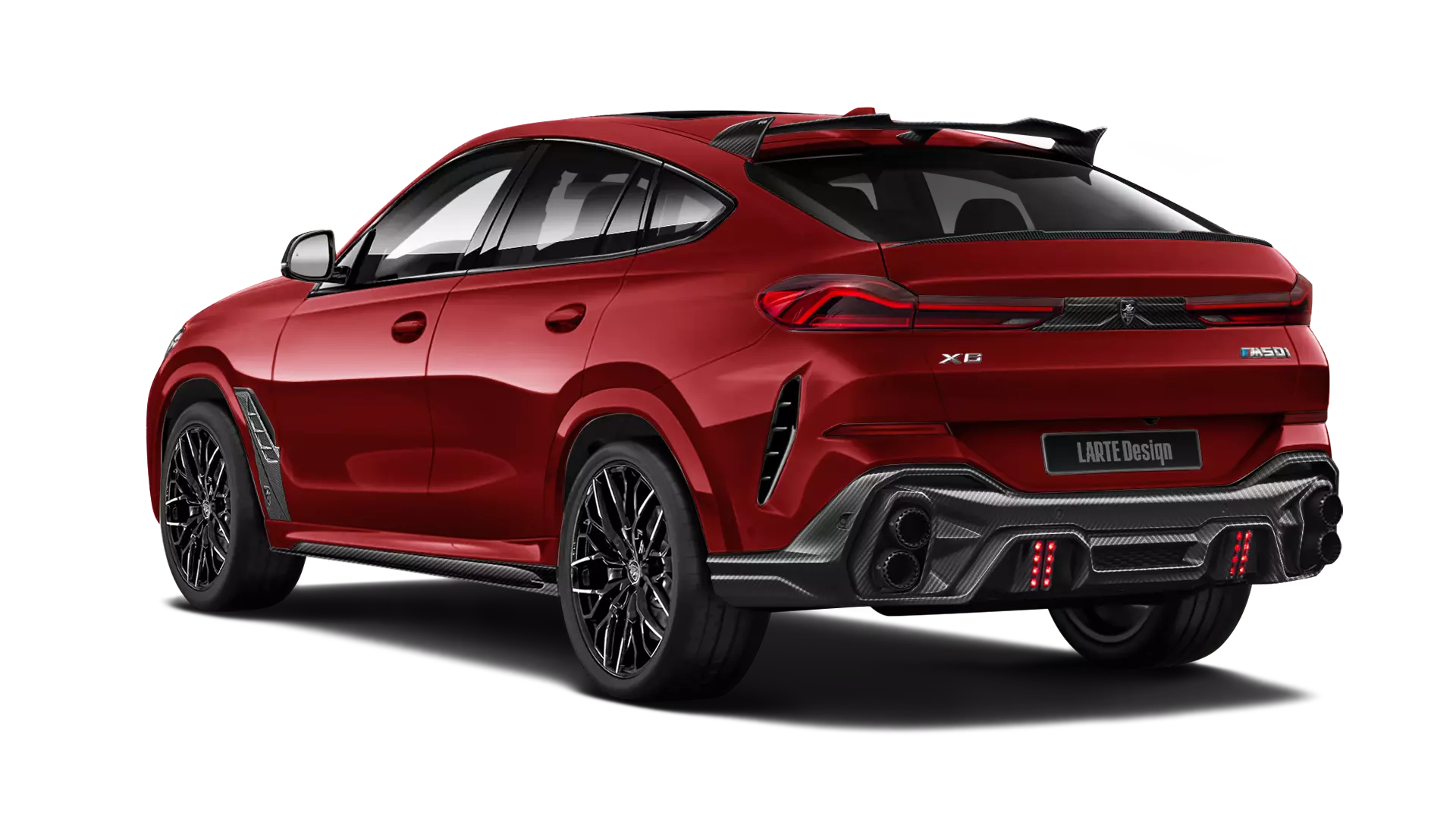 BMW X6 with carbon body kit: rear view shown in flamenco red