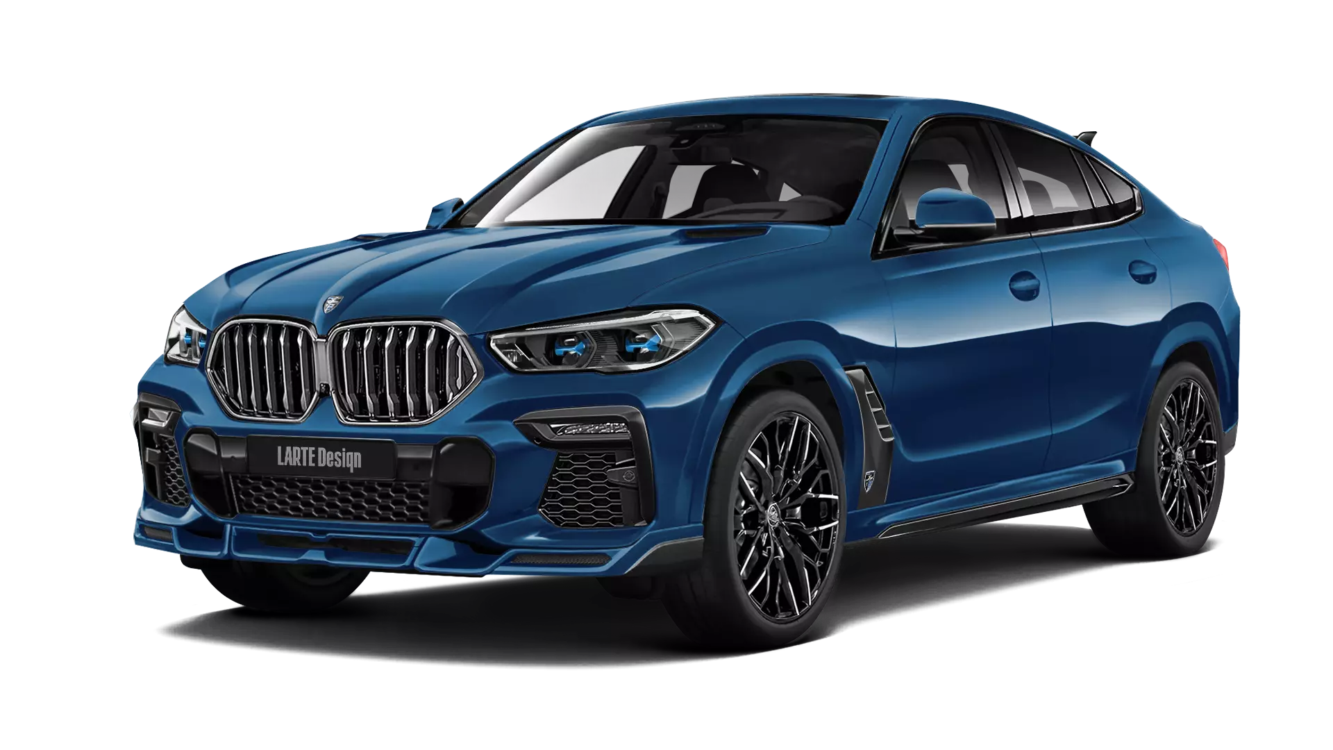 BMW X6 with painted body kit: front view shown in phytonic blue