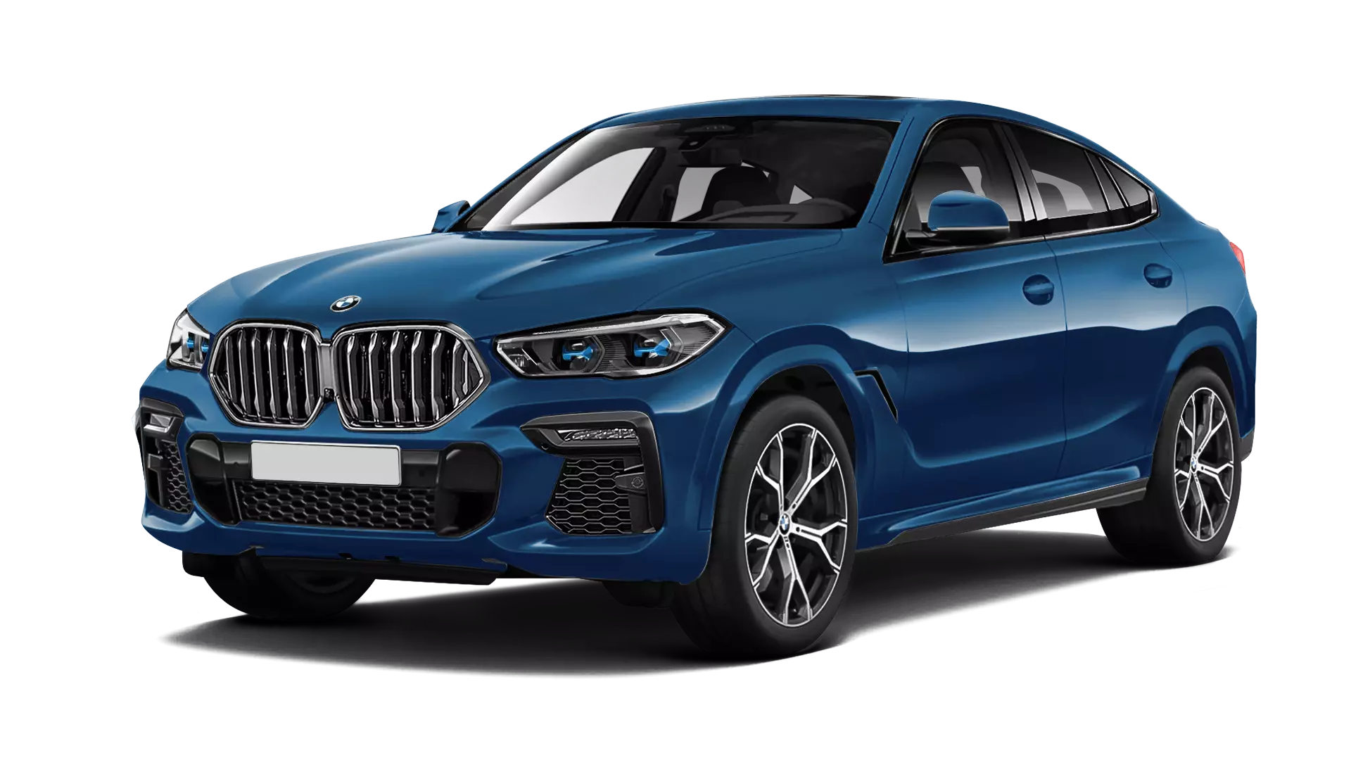 BMW X6 G06 serienmäßige Frontansicht in Phytonic Blau Farbe