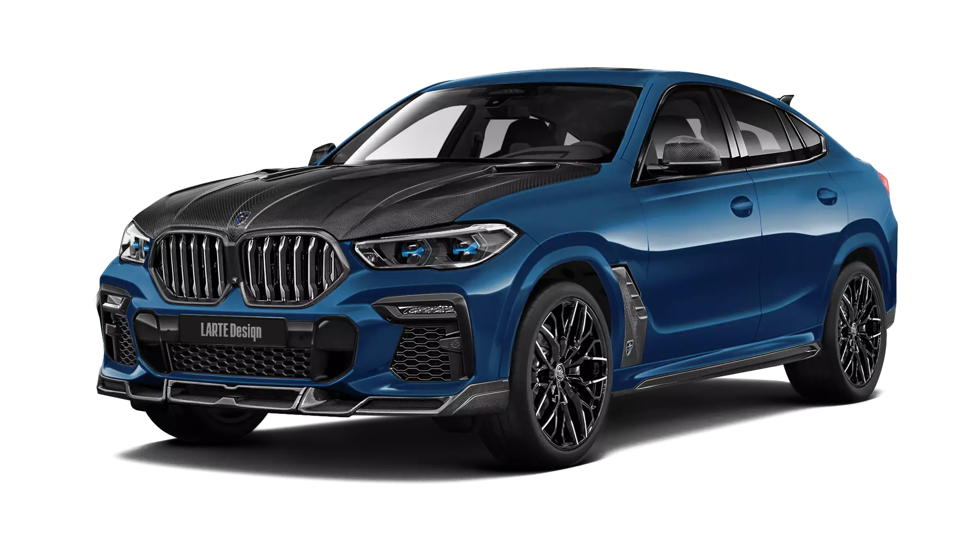 BMW X6 with carbon body kit: front view shown in phytonic blue