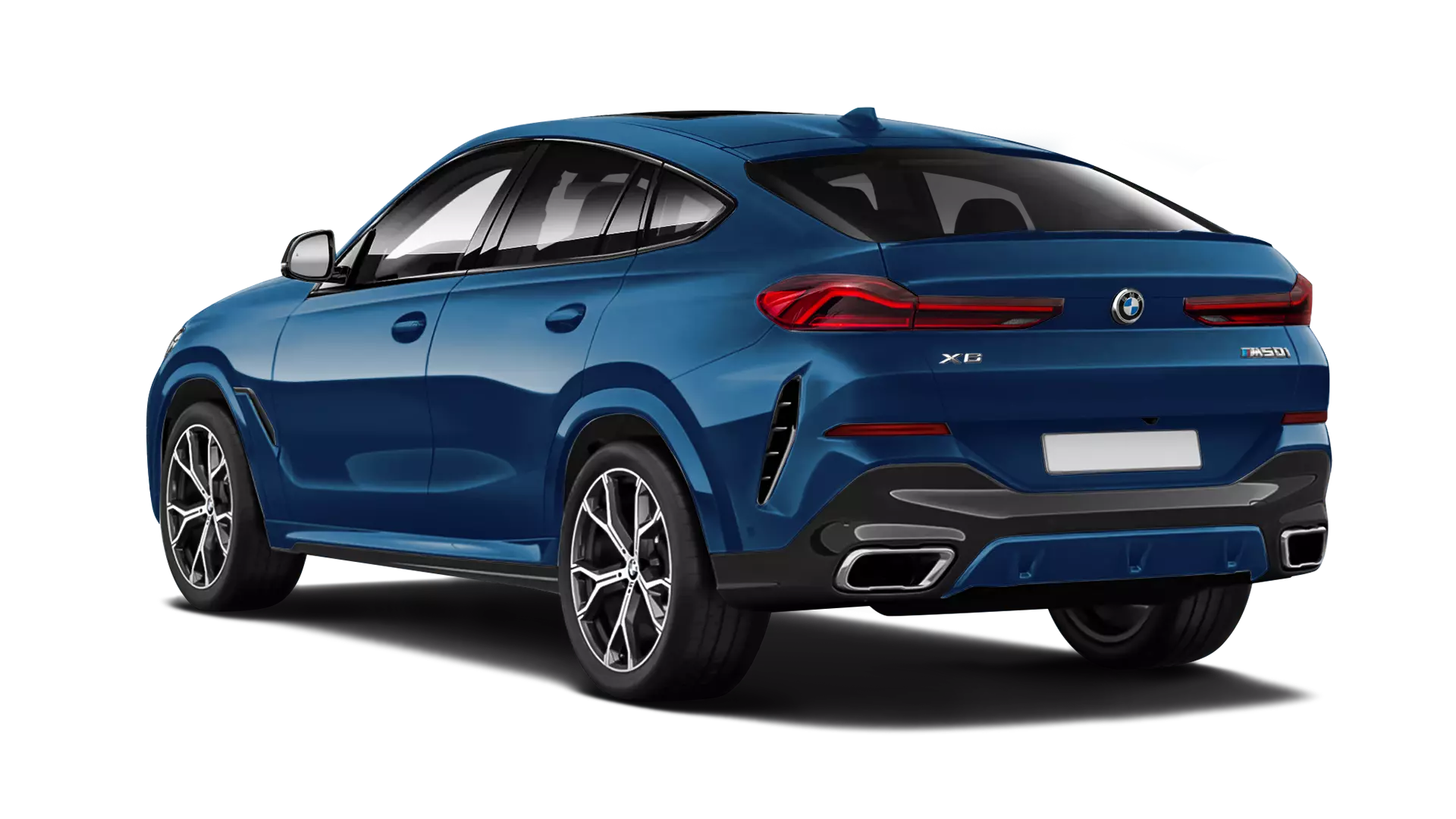 BMW X6 rear front view in phytonic blue