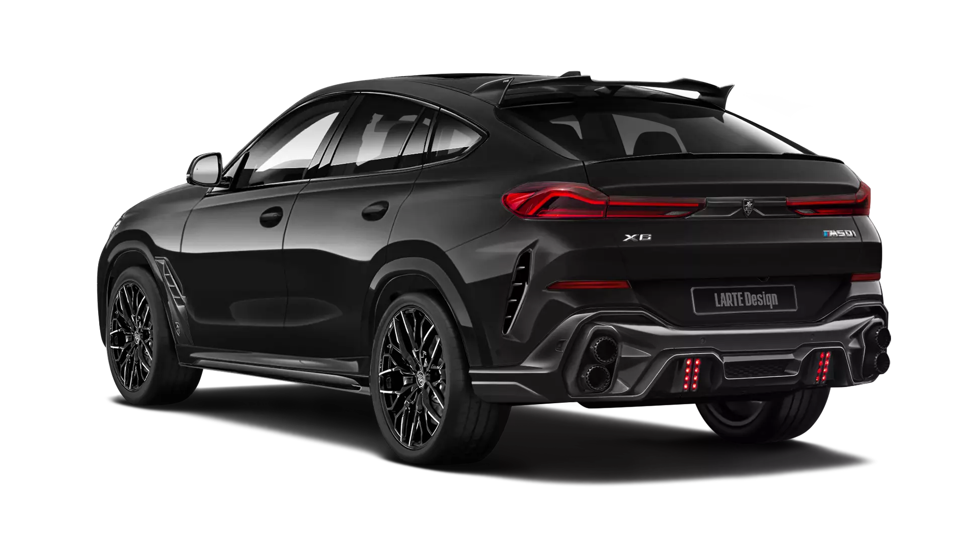 BMW X6 G06 with painted body kit: rear view shown in Black Sapphire