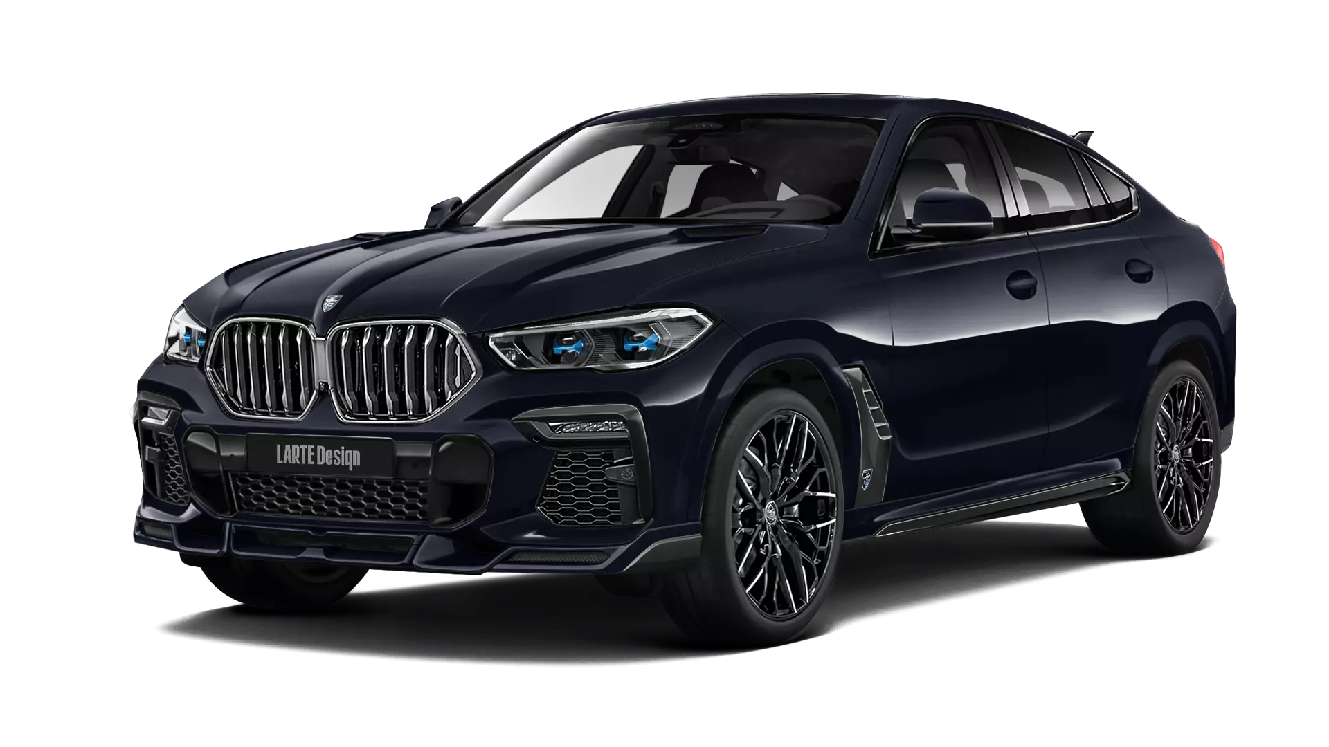 BMW X6 G06 with painted body kit: front view shown in Carbon Black