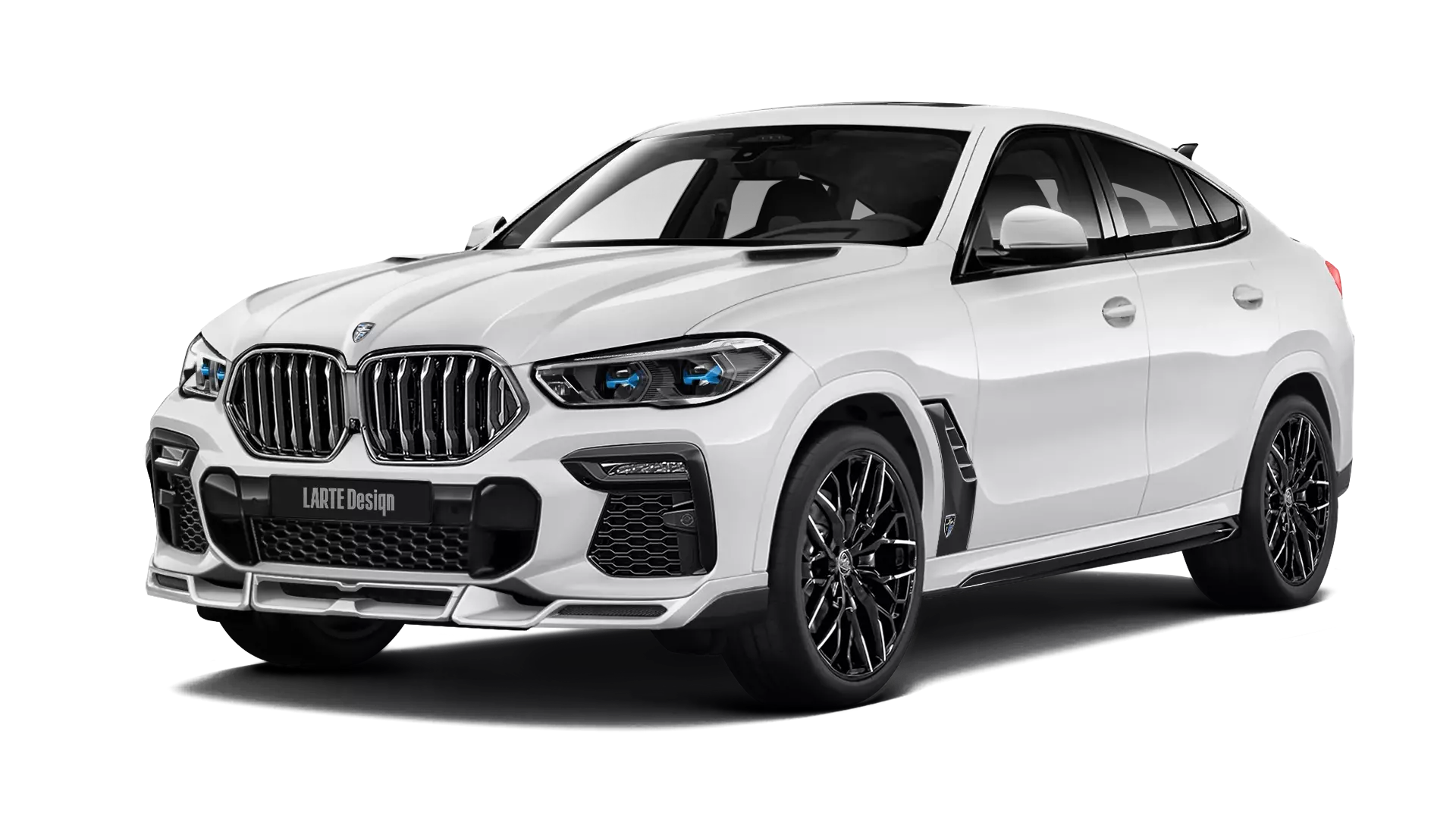 BMW X6 G06 with painted body kit: front view shown in Snow White