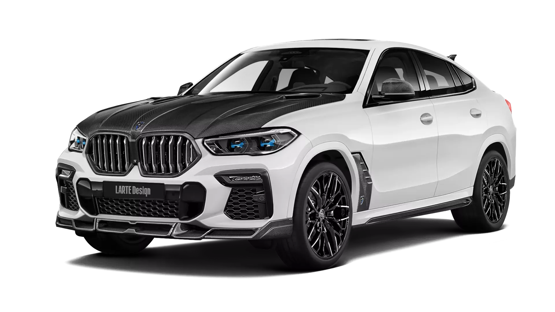BMW X6 G06 with carbon body kit: front view shown in Snow White
