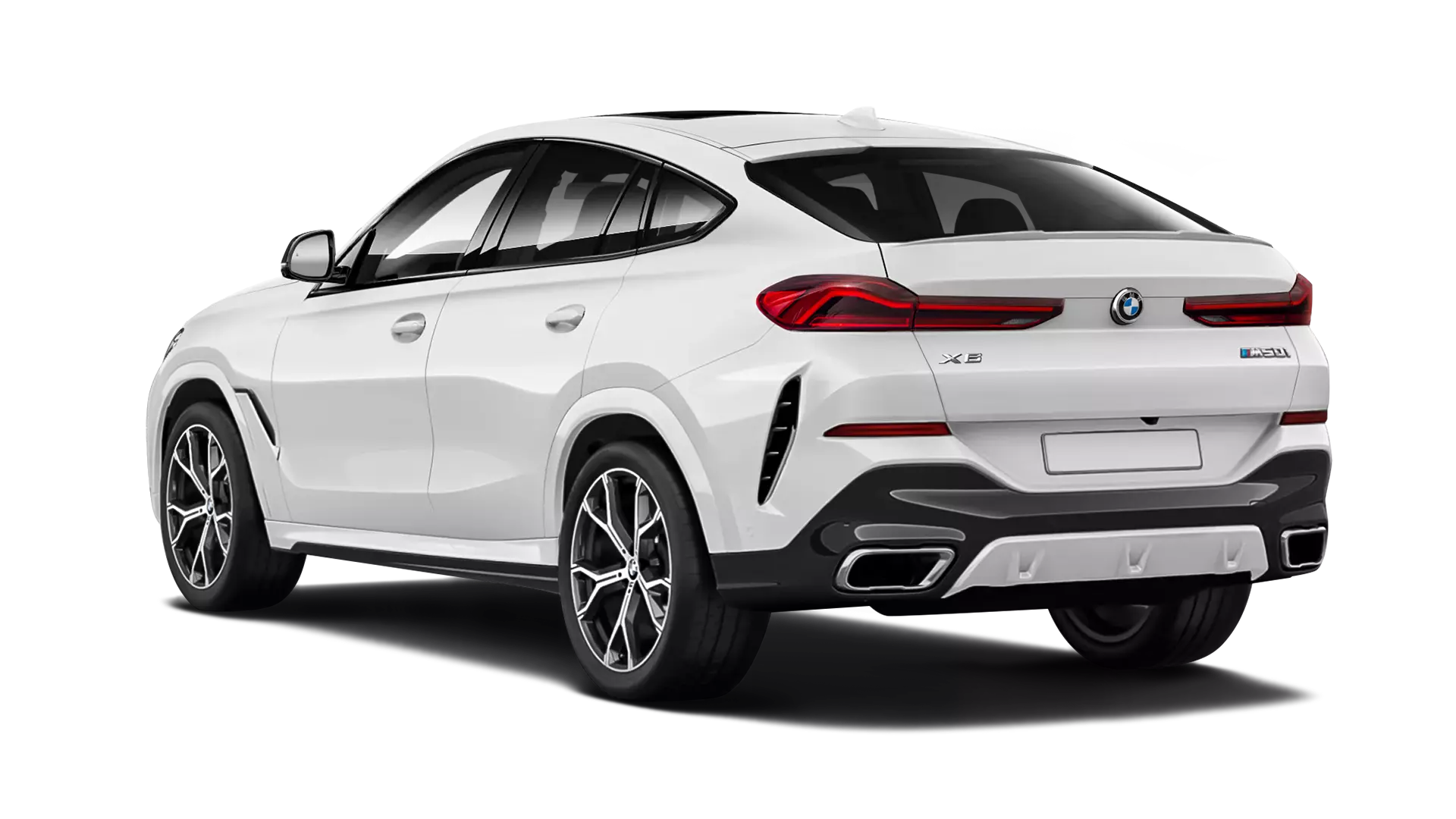 BMW X6 G06 stock rear view in Snow White color