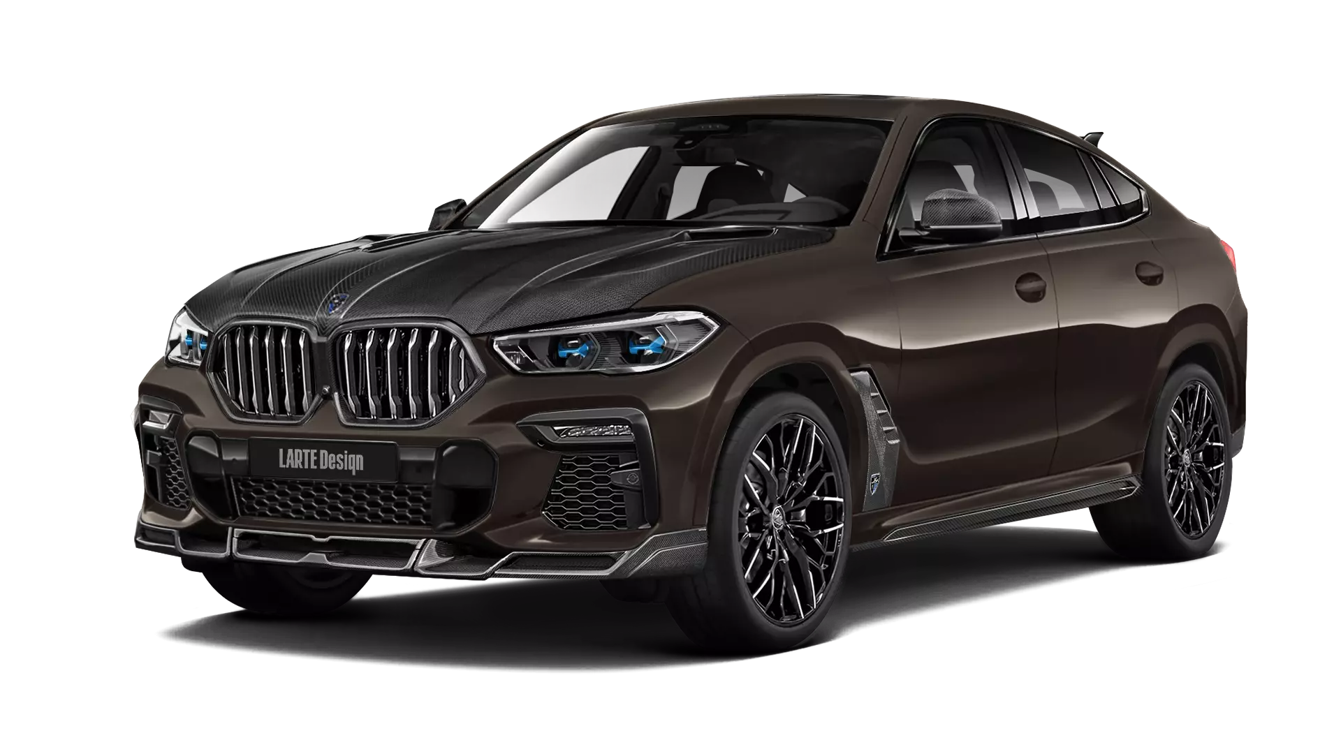 BMW X6 G06 with carbon body kit: front view shown in Sparkling Brown