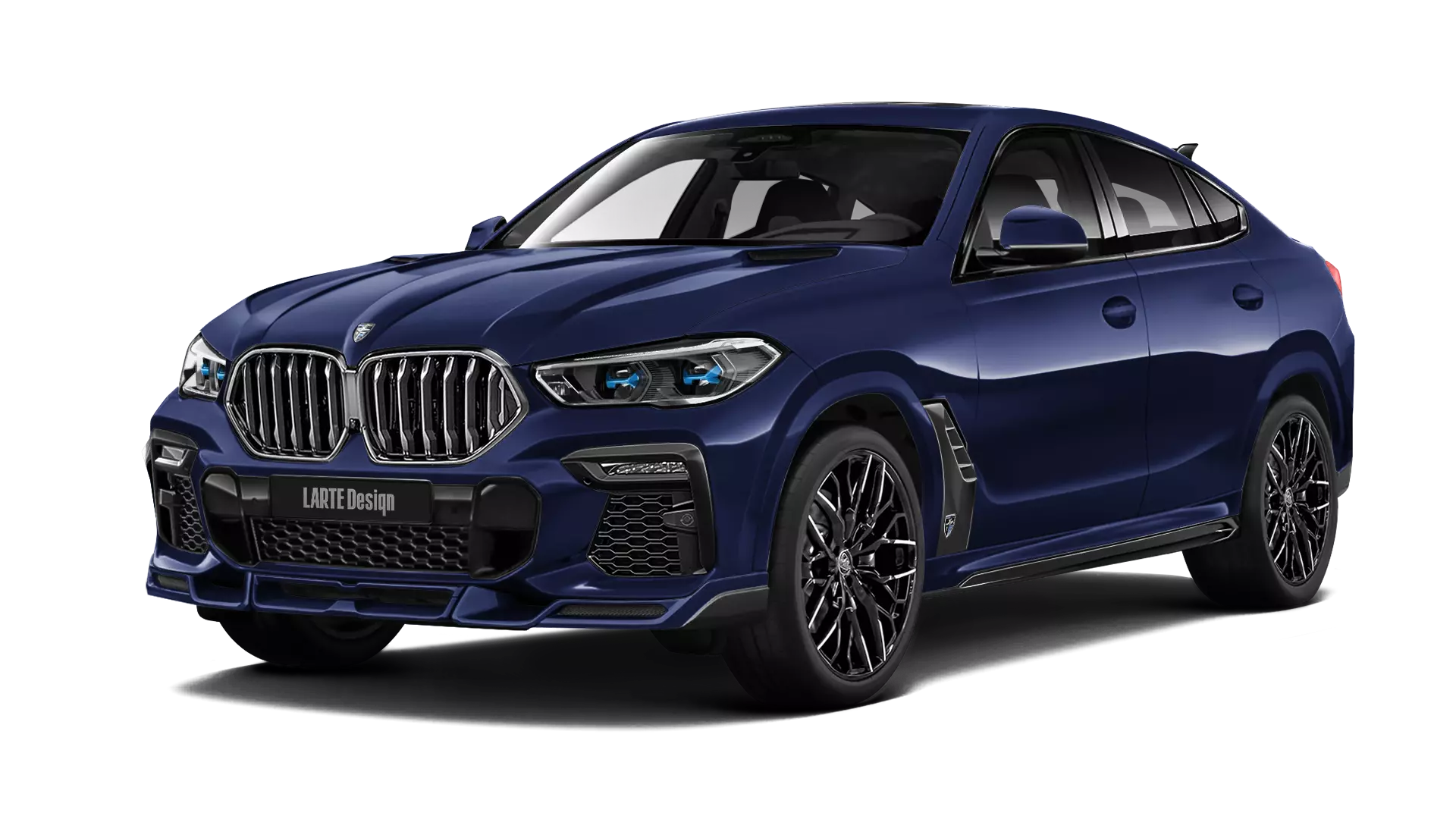 BMW X6 G06 with painted body kit: front view shown in Tanzanite Blue