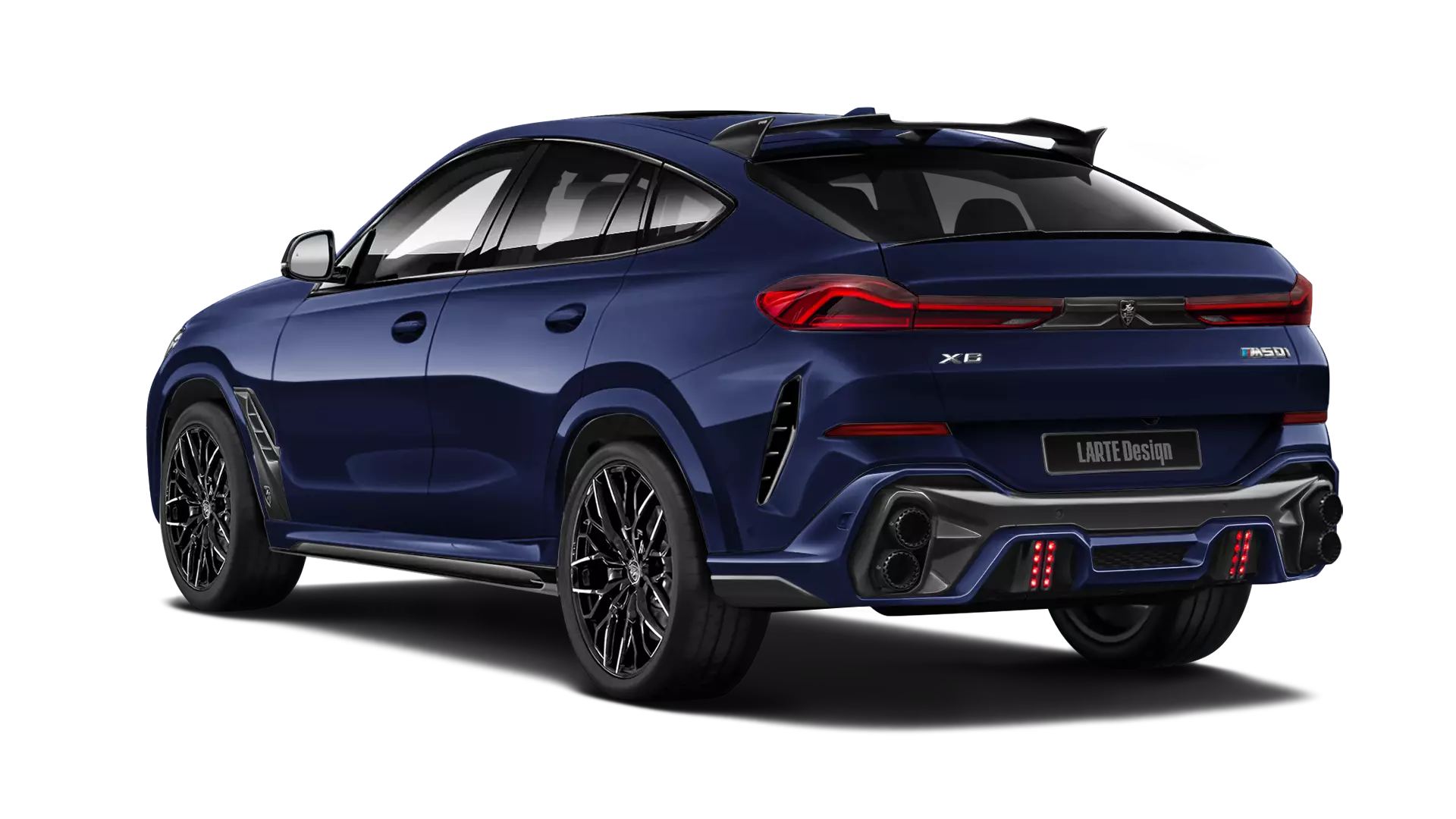 BMW X6 G06 with painted body kit: rear view shown in Tanzanite Blue