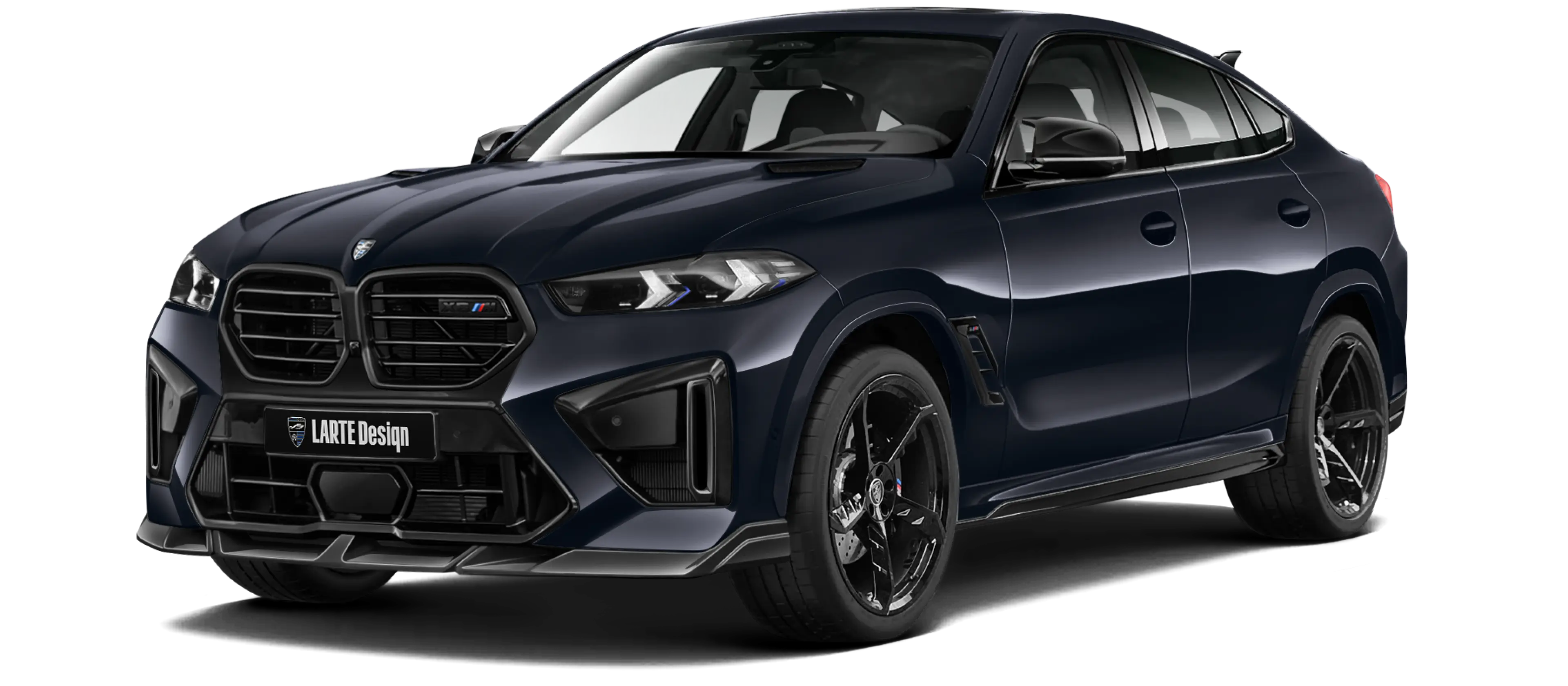 BMW X6M F96 LCI 2023 with painted body kit: front view shown in Black carbon