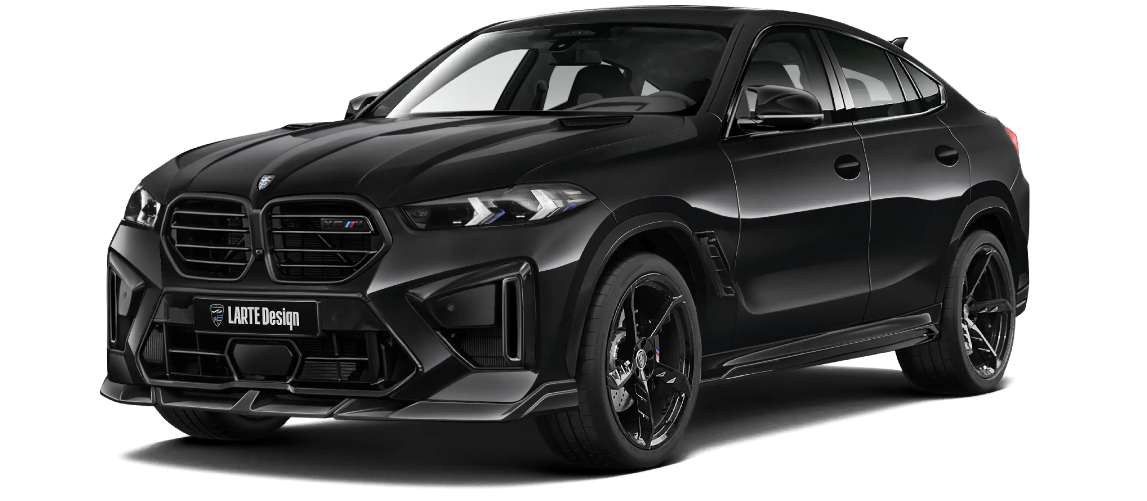BMW X6M F96 LCI 2023 with painted body kit: front view shown in Black sapphire