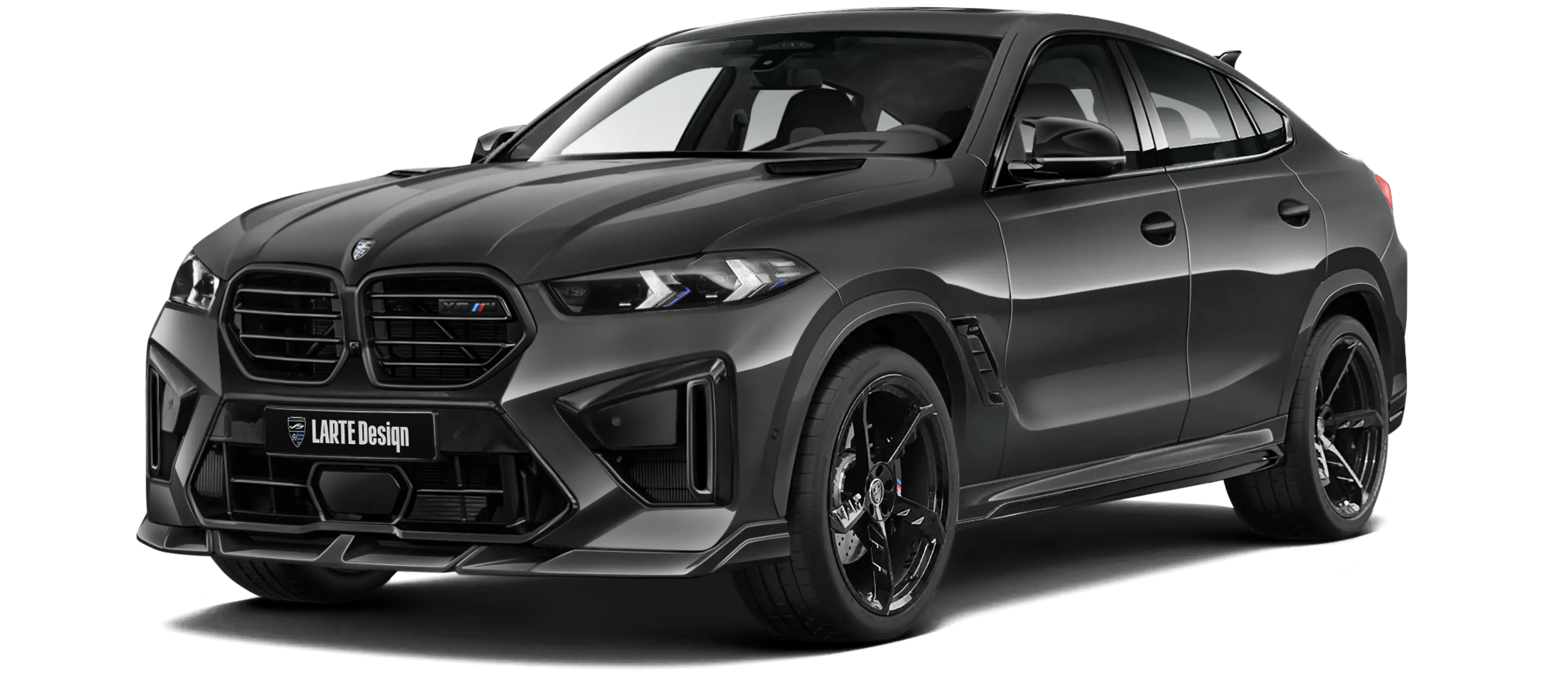BMW X6M F96 LCI 2023 with painted body kit: front view shown in Dravit grey