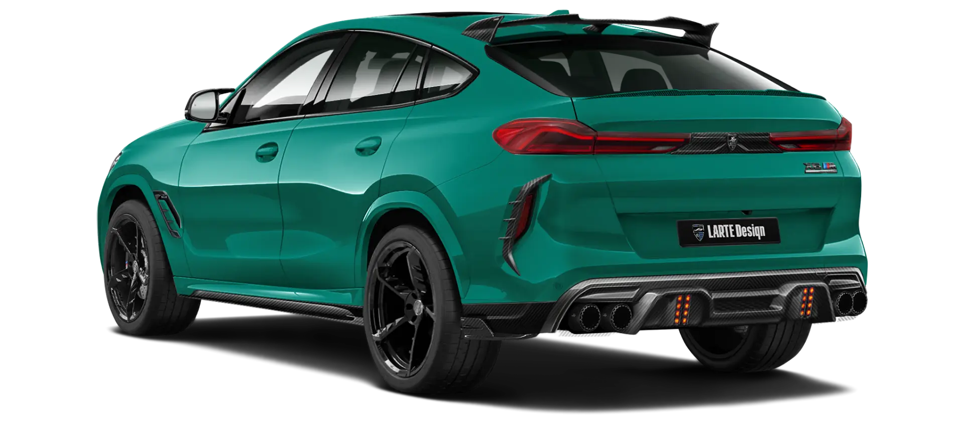BMW X6M F96 LCI 2023 with carbon body kit: back view shown in Isle Of Man