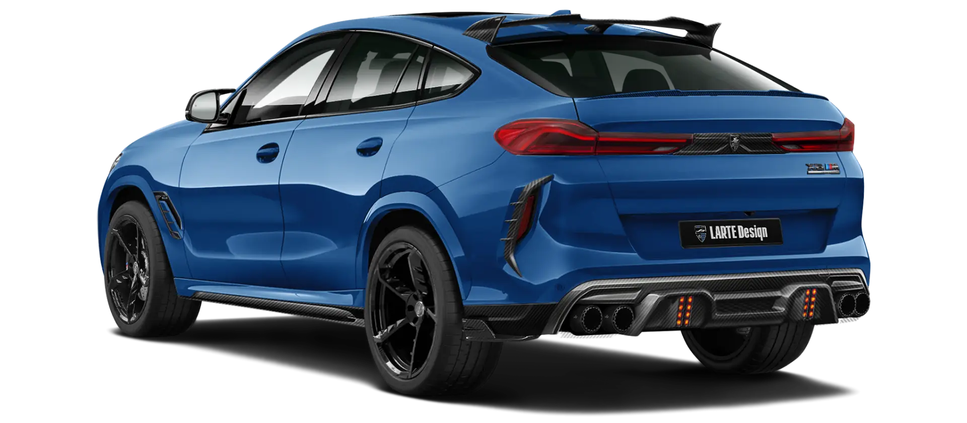 BMW X6M F96 LCI 2023 with carbon body kit: back view shown in Marina Bay