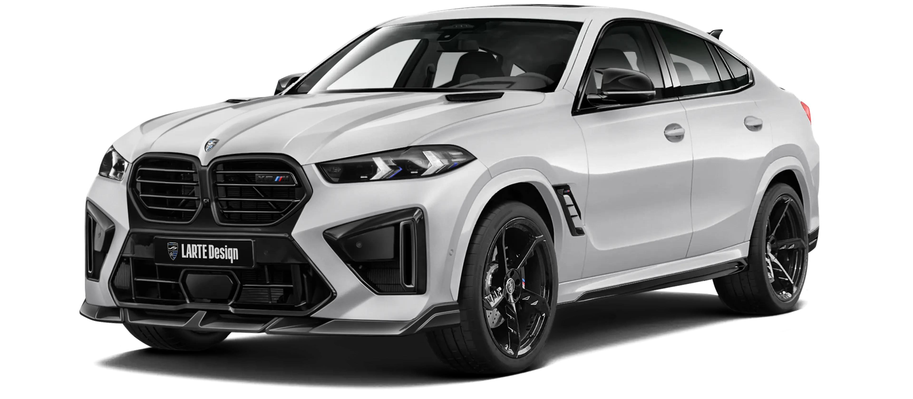 BMW X6M F96 LCI 2023 with painted body kit: front view shown in White mineral