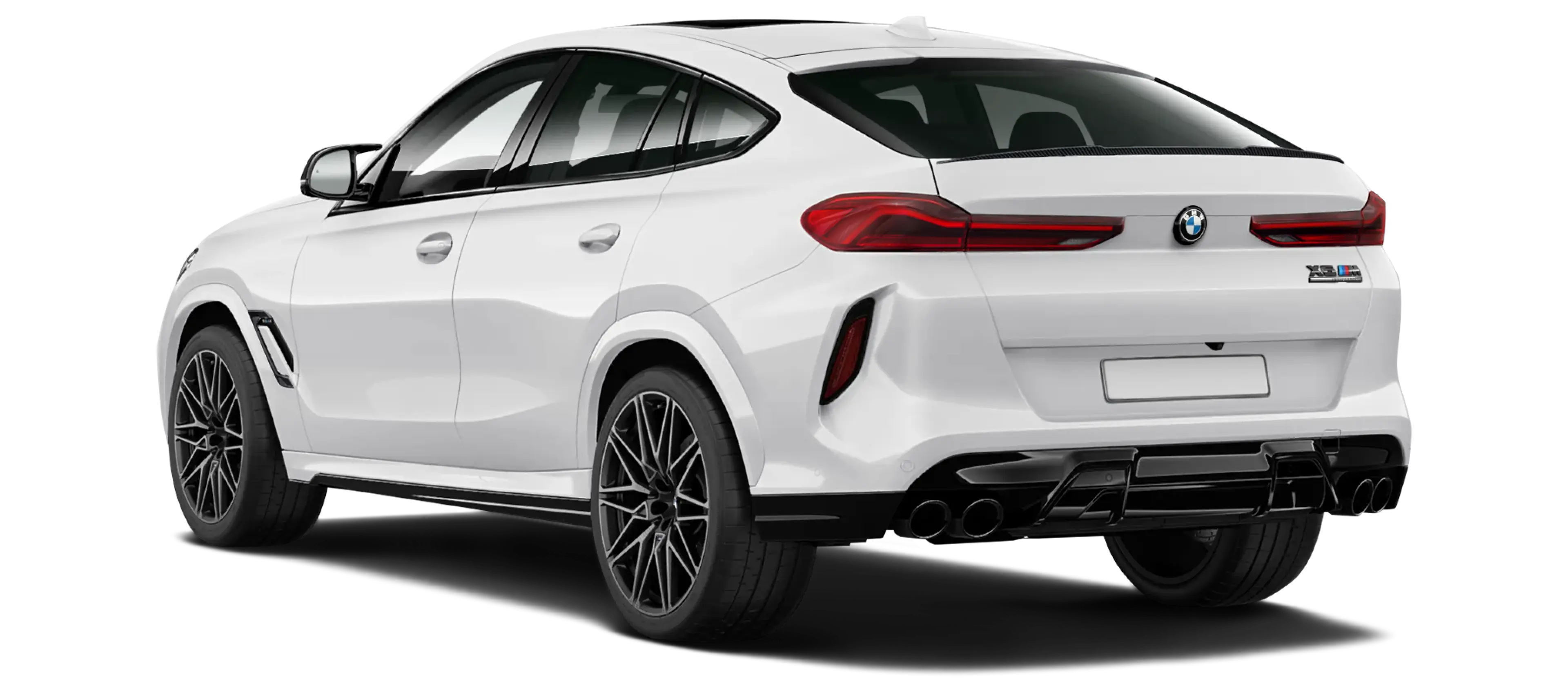 BMW X6M F96 LCI 2023 stock rear view in White mineral