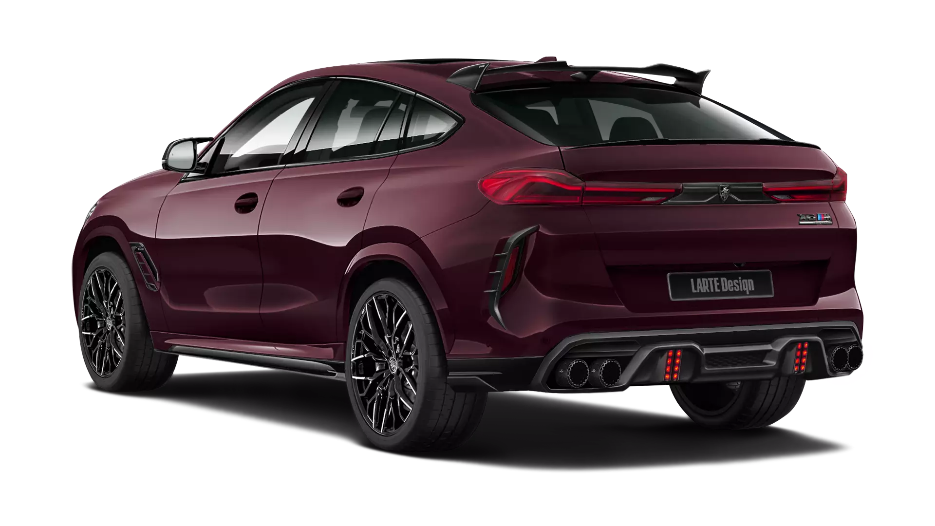 BMW X6M F96 with painted body kit: rear view shown in ametrine