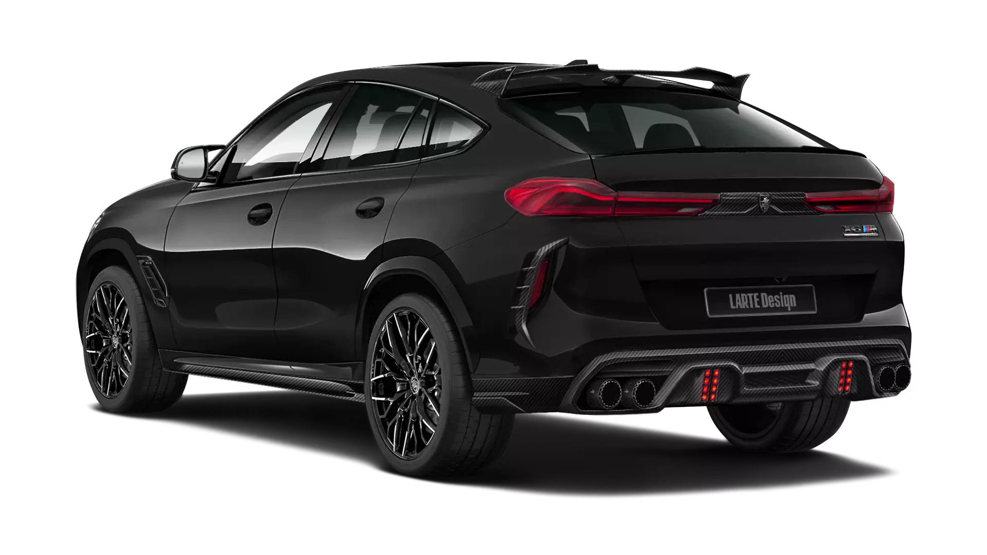 BMW X6M F96 with painted body kit: rear view shown in Black Sapphire