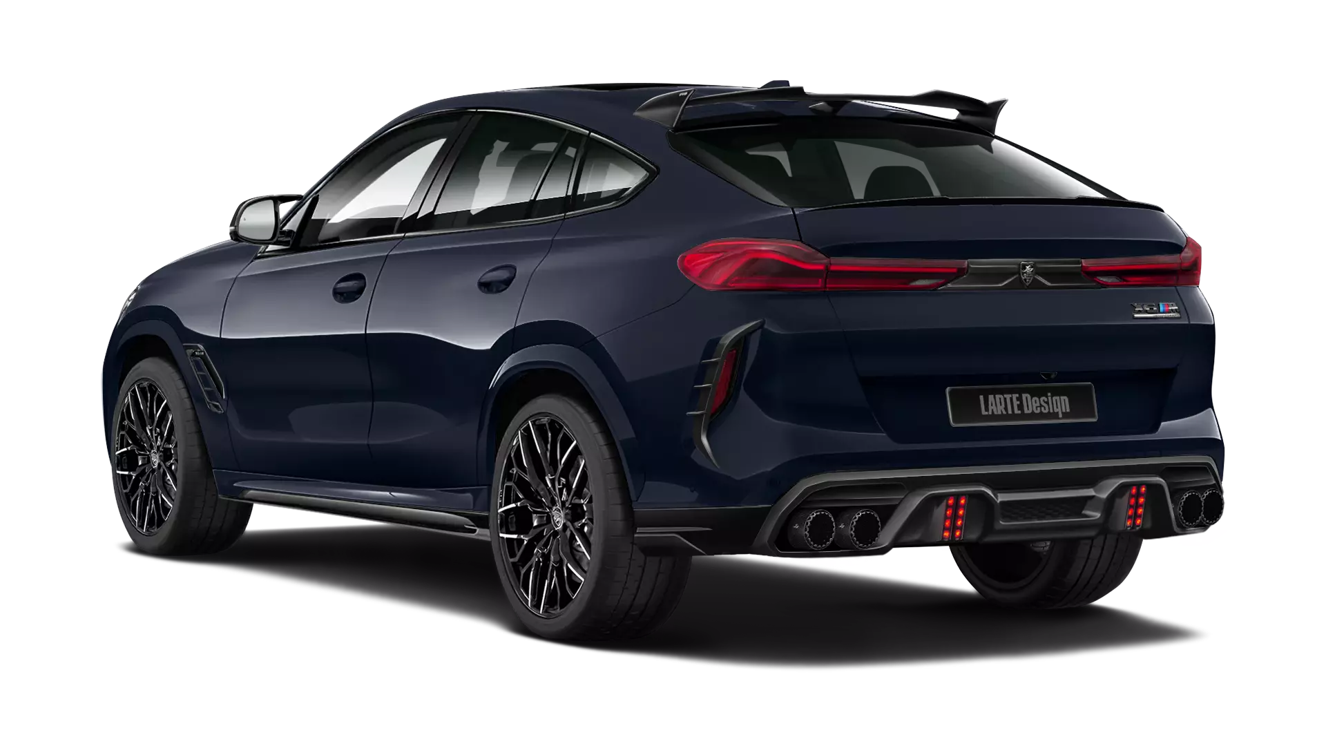 BMW X6M F96 with painted body kit: rear view shown in Carbon Black