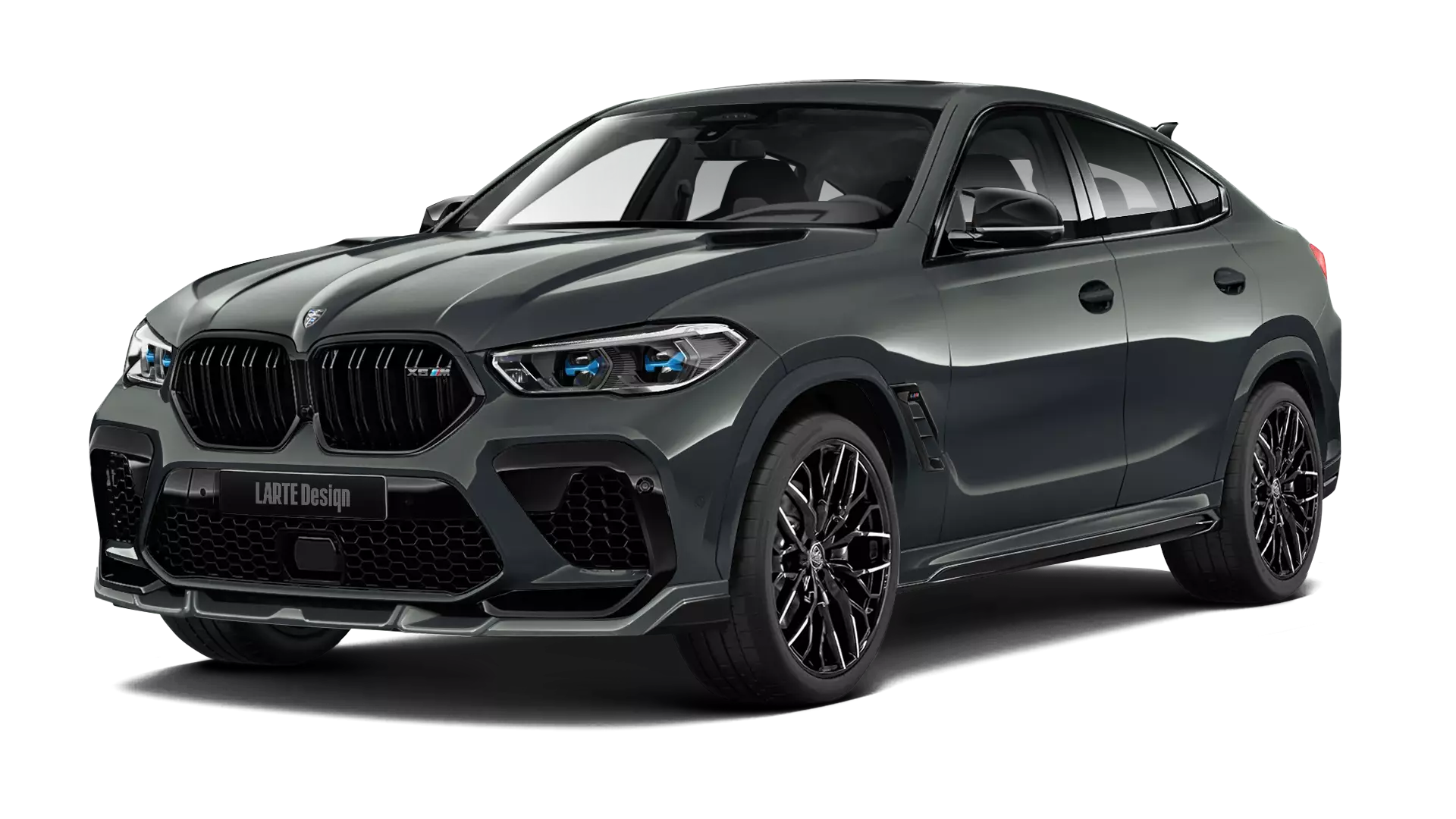 BMW X6M F96 with painted body kit: front view shown in dravit grey