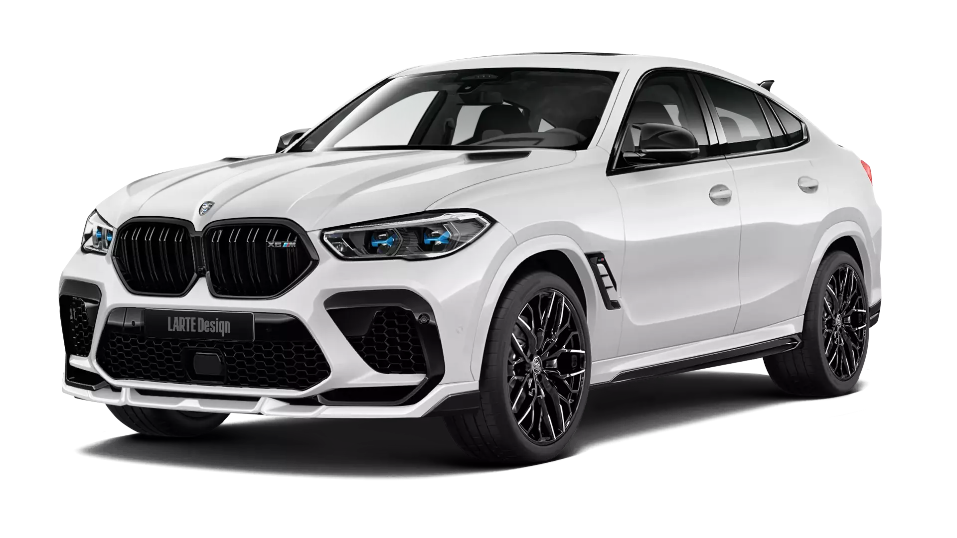 BMW X6M F96 with painted body kit: front view shown in Mineral White