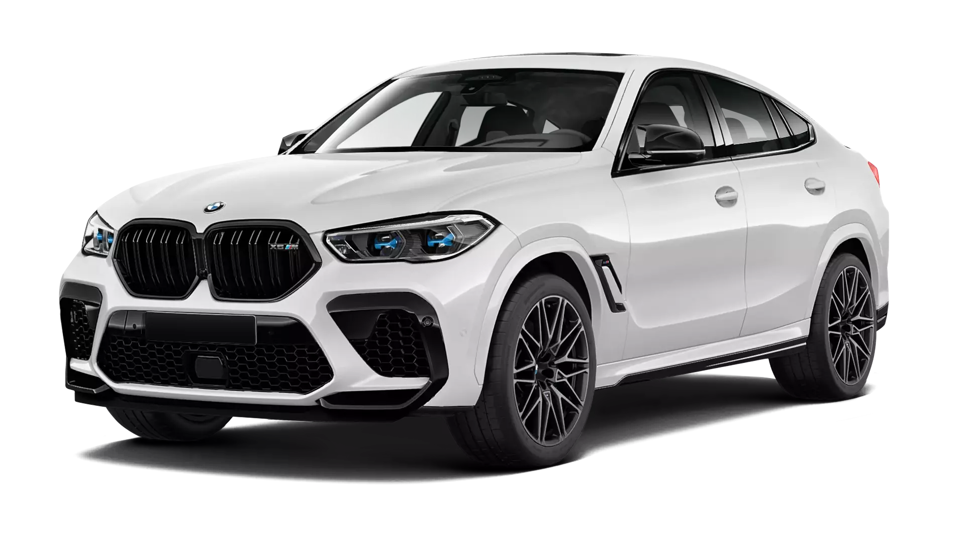 BMW X6M F96 stock front view in Mineral White